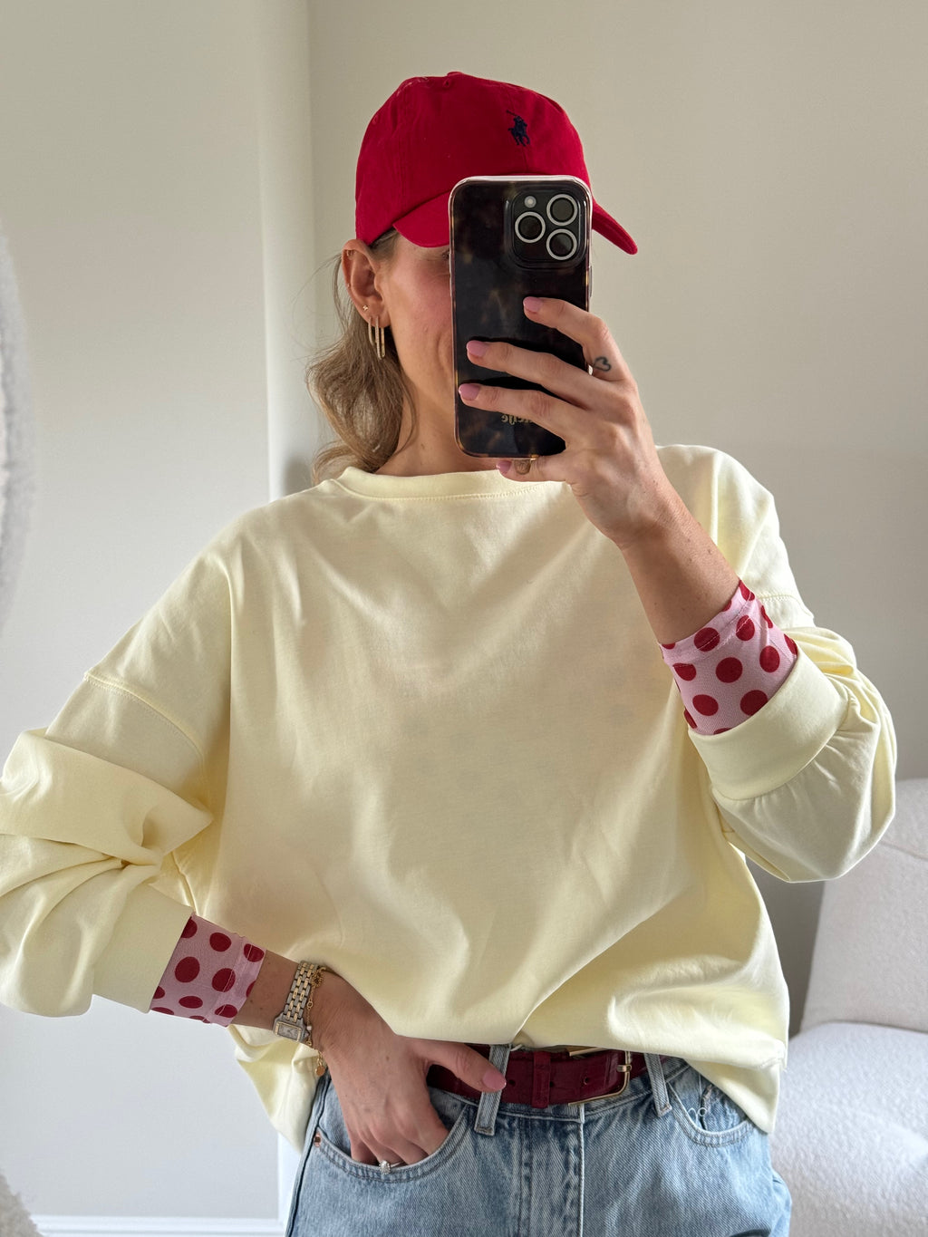 Olivia polka dot longsleeve roze/rood