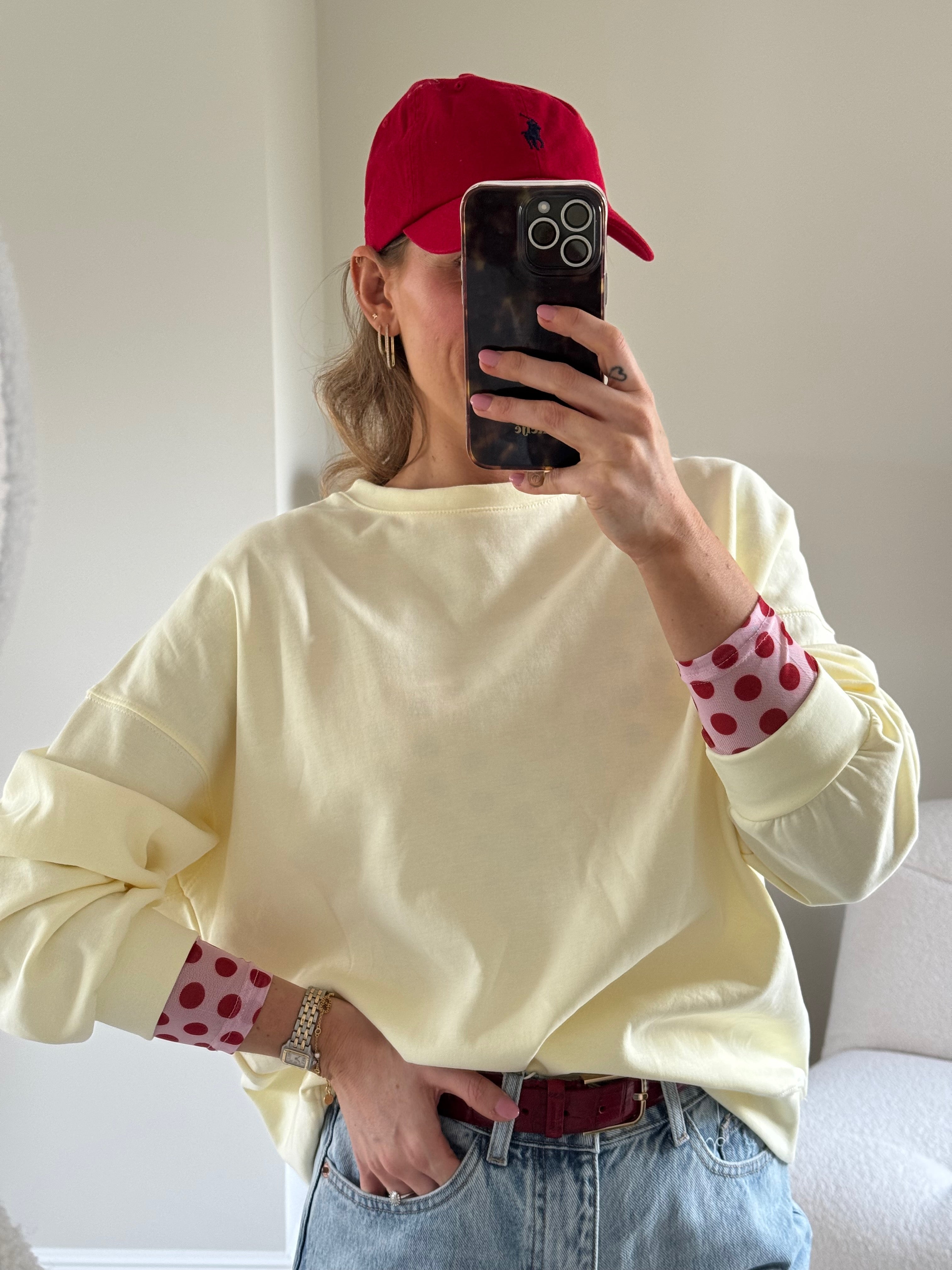 Olivia polka dot longsleeve roze/rood