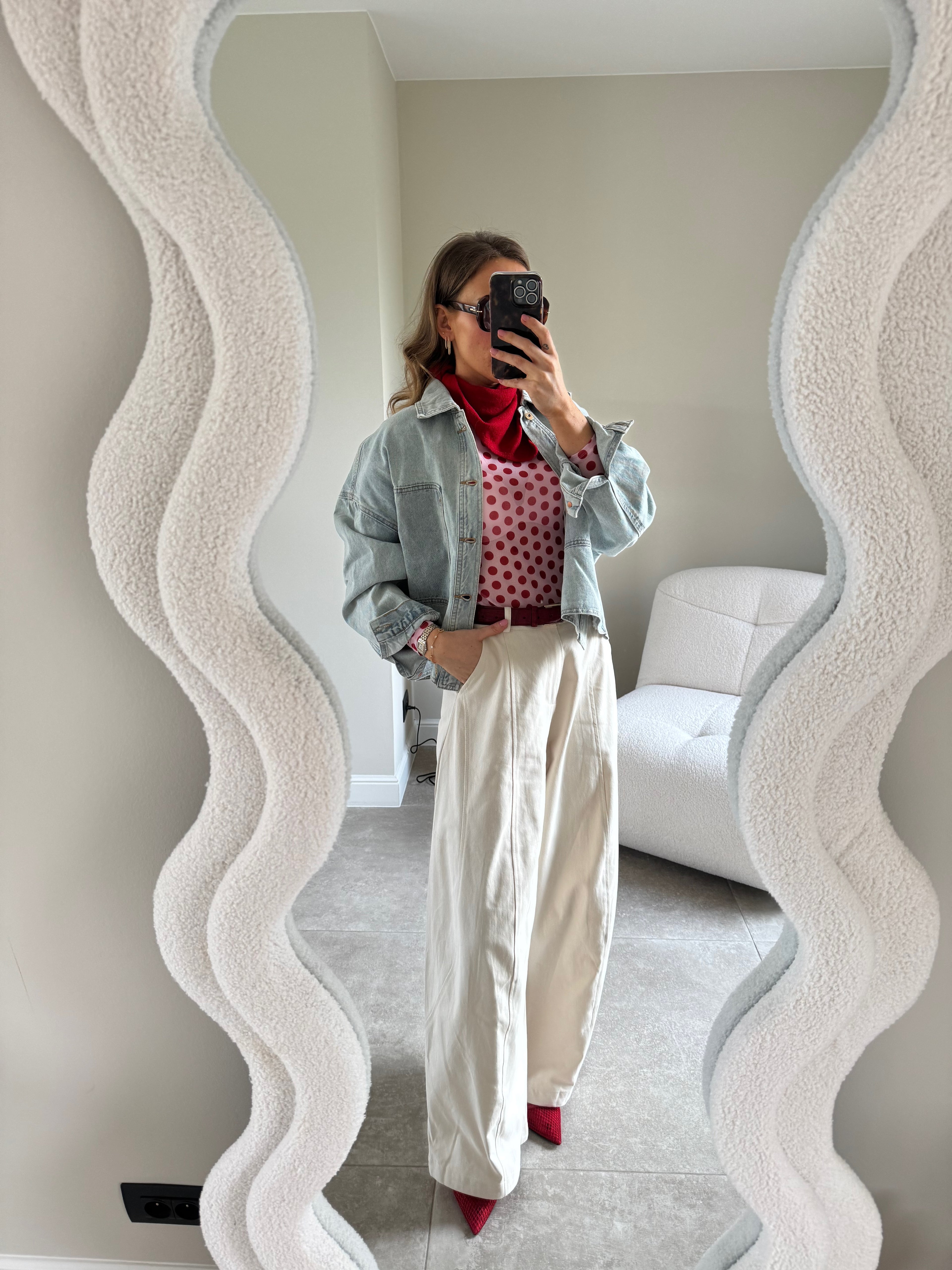 Olivia polka dot longsleeve roze/rood