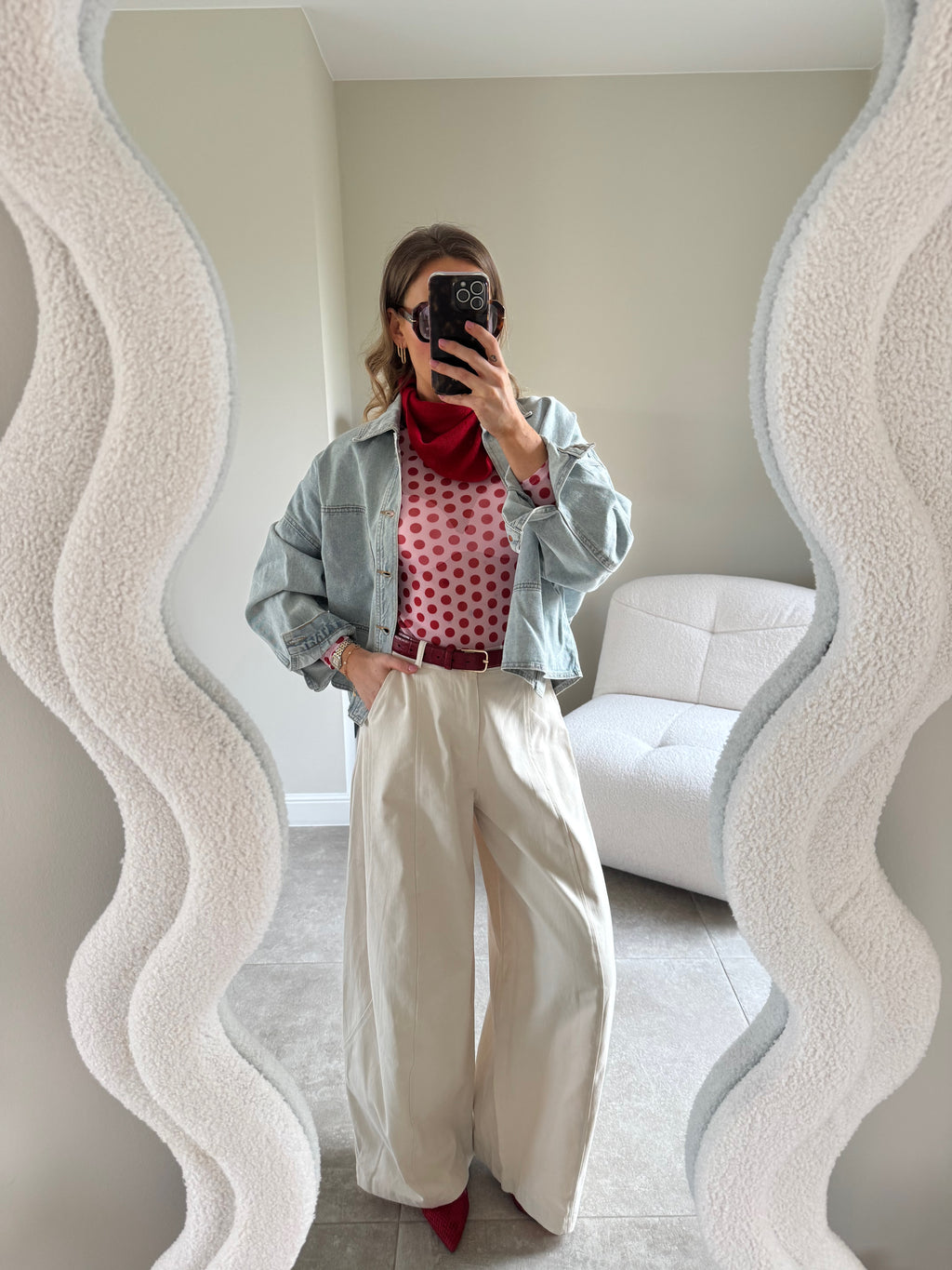 Olivia polka dot longsleeve roze/rood