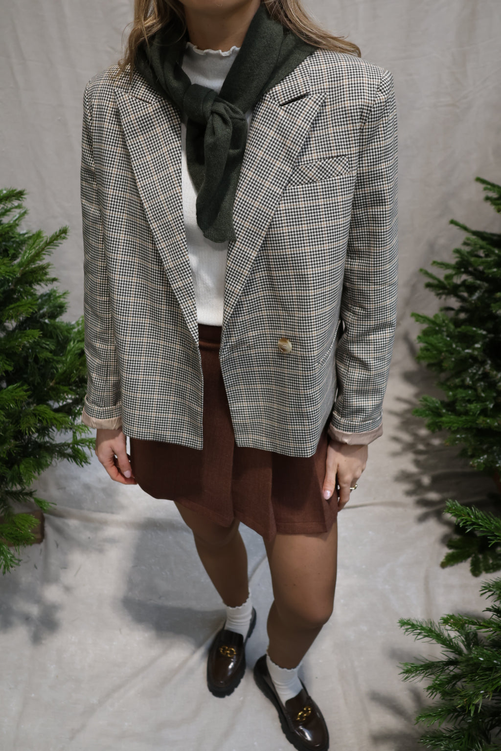 Elodie checked blazer brown
