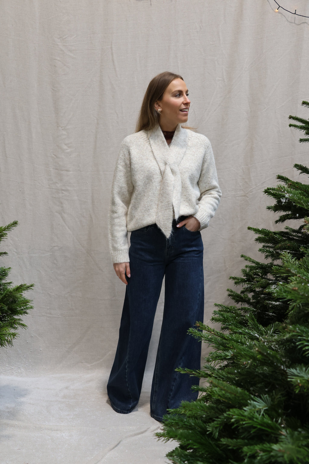 Hélène knit with scarf light beige