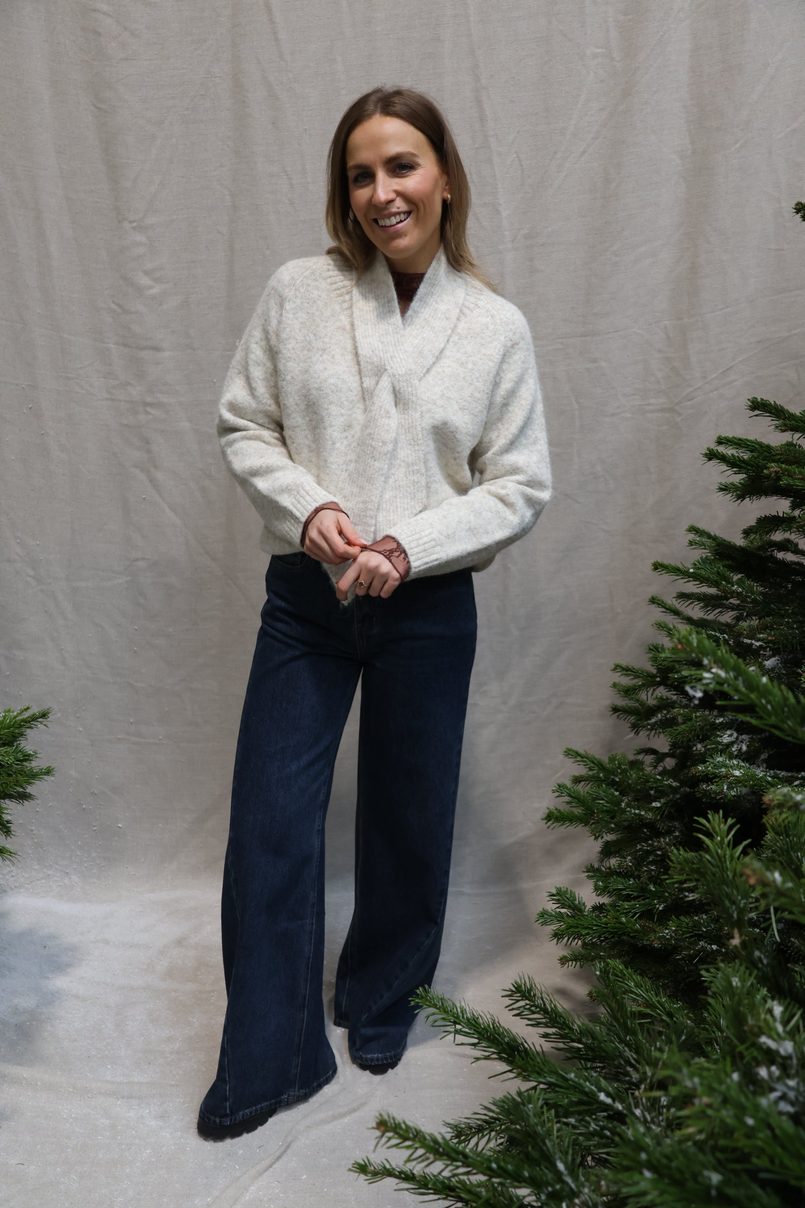 Hélène knit with scarf light beige