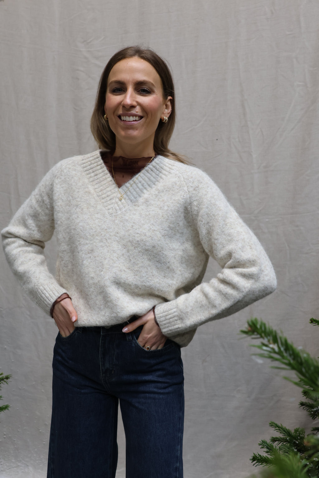 Hélène knit with scarf light beige