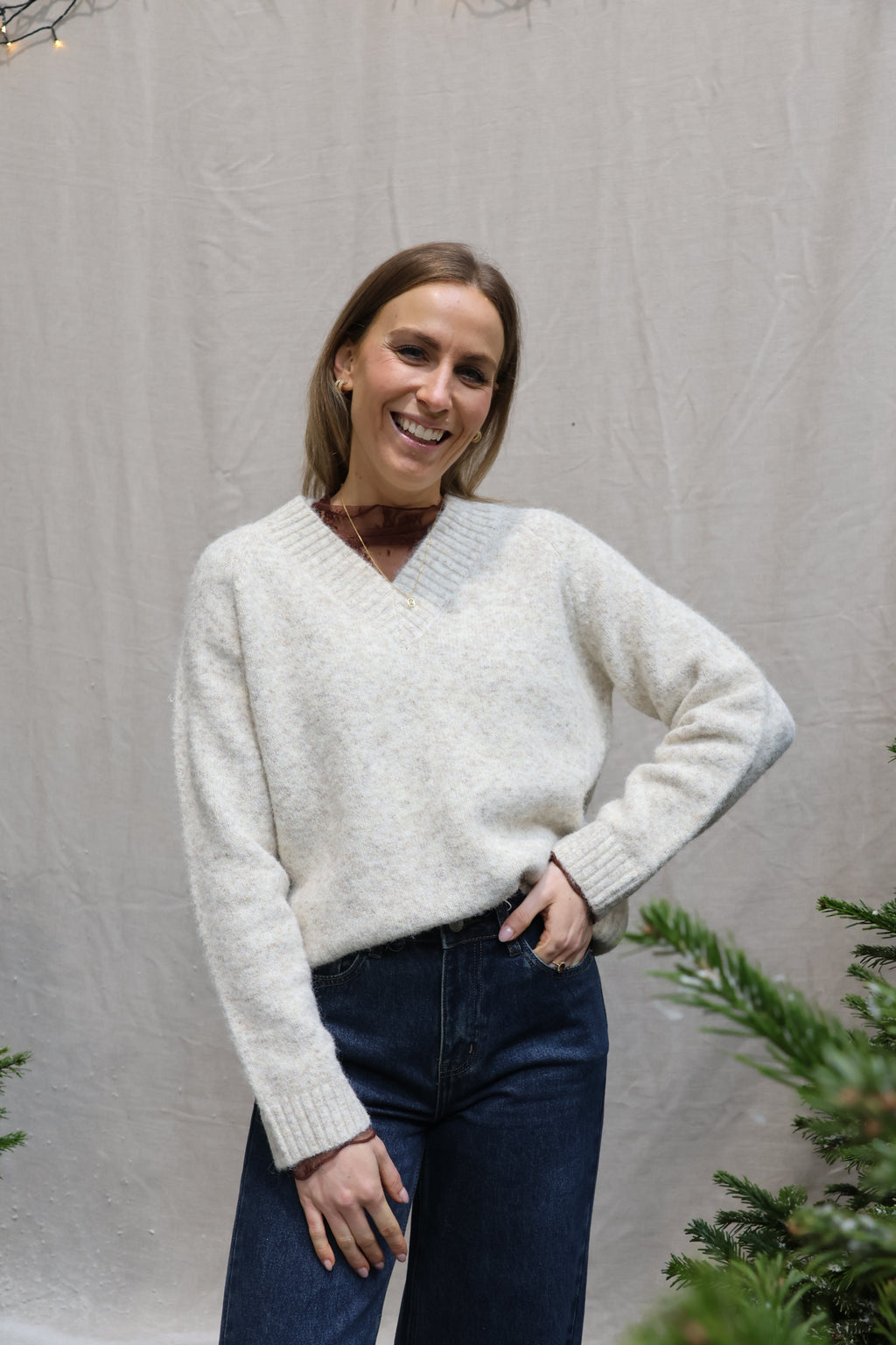 Hélène knit with scarf light beige