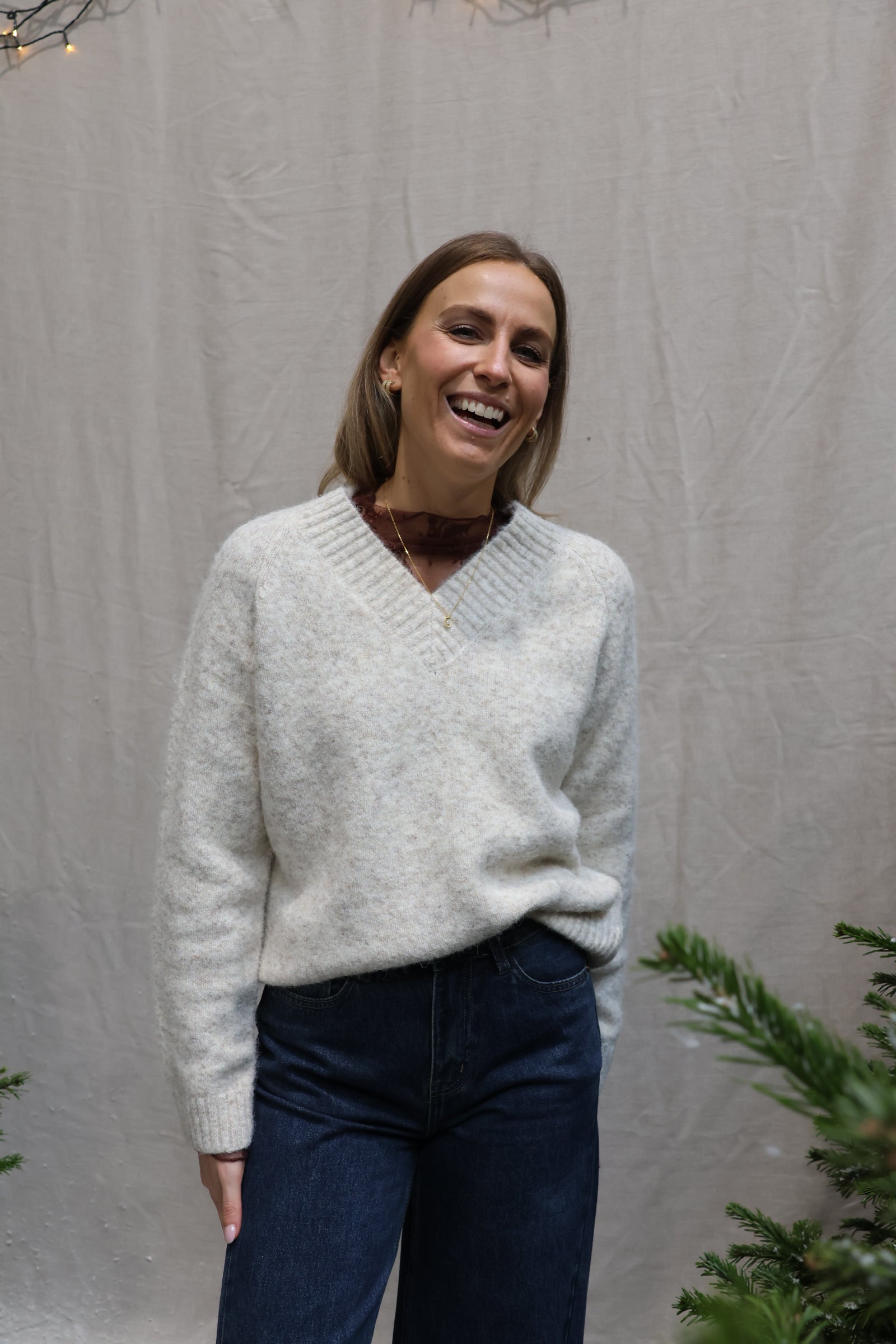 Hélène knit with scarf light beige