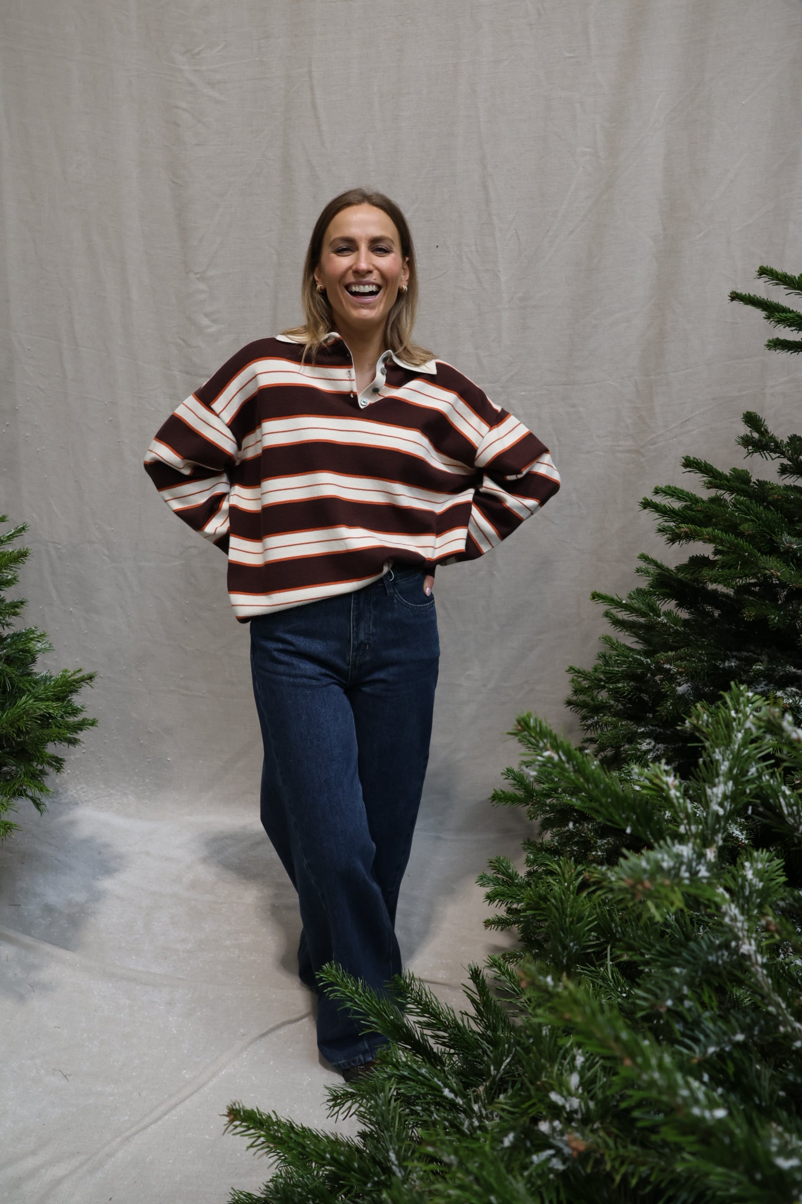 Bieke striped polo orange/brown