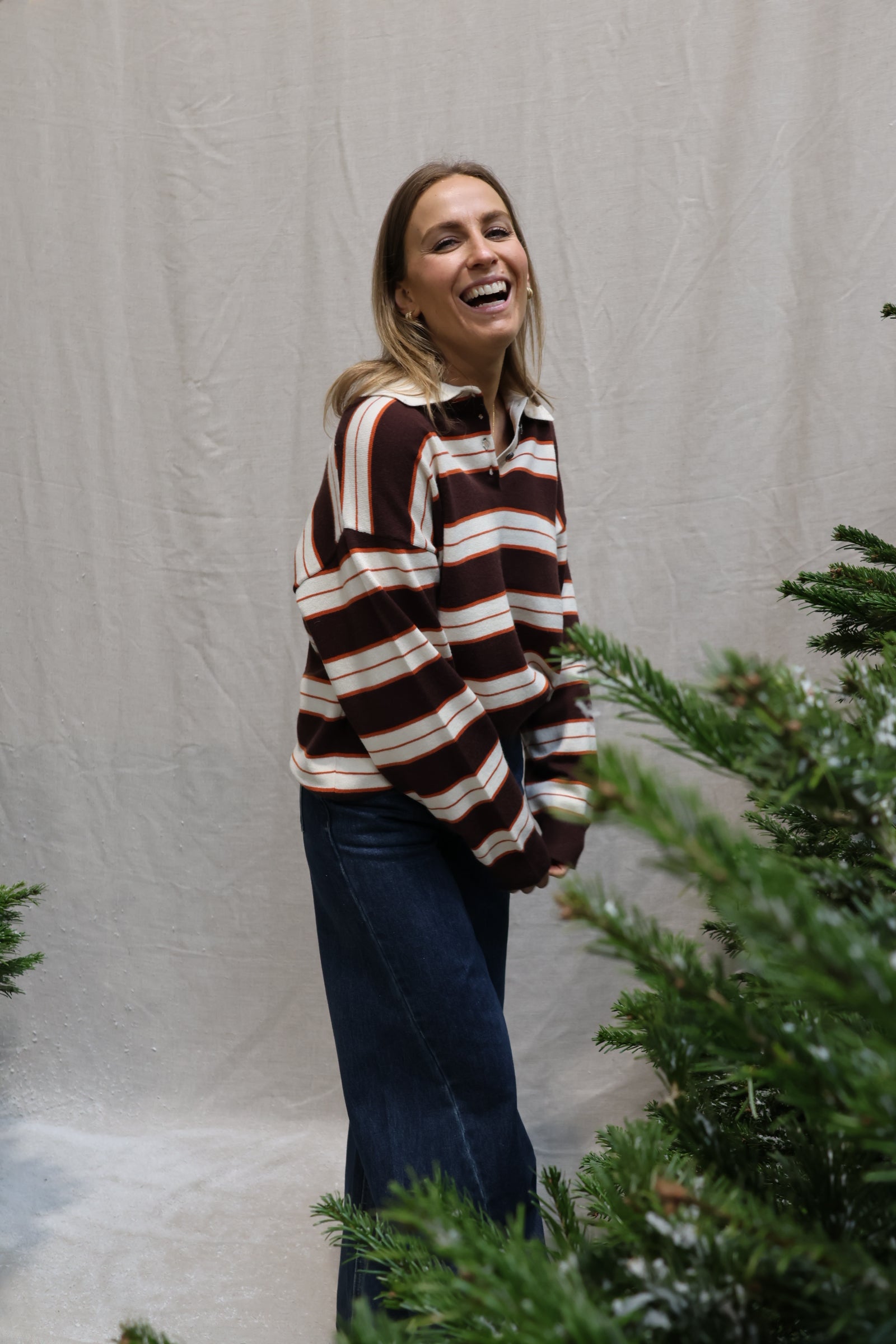 Bieke striped polo orange/brown