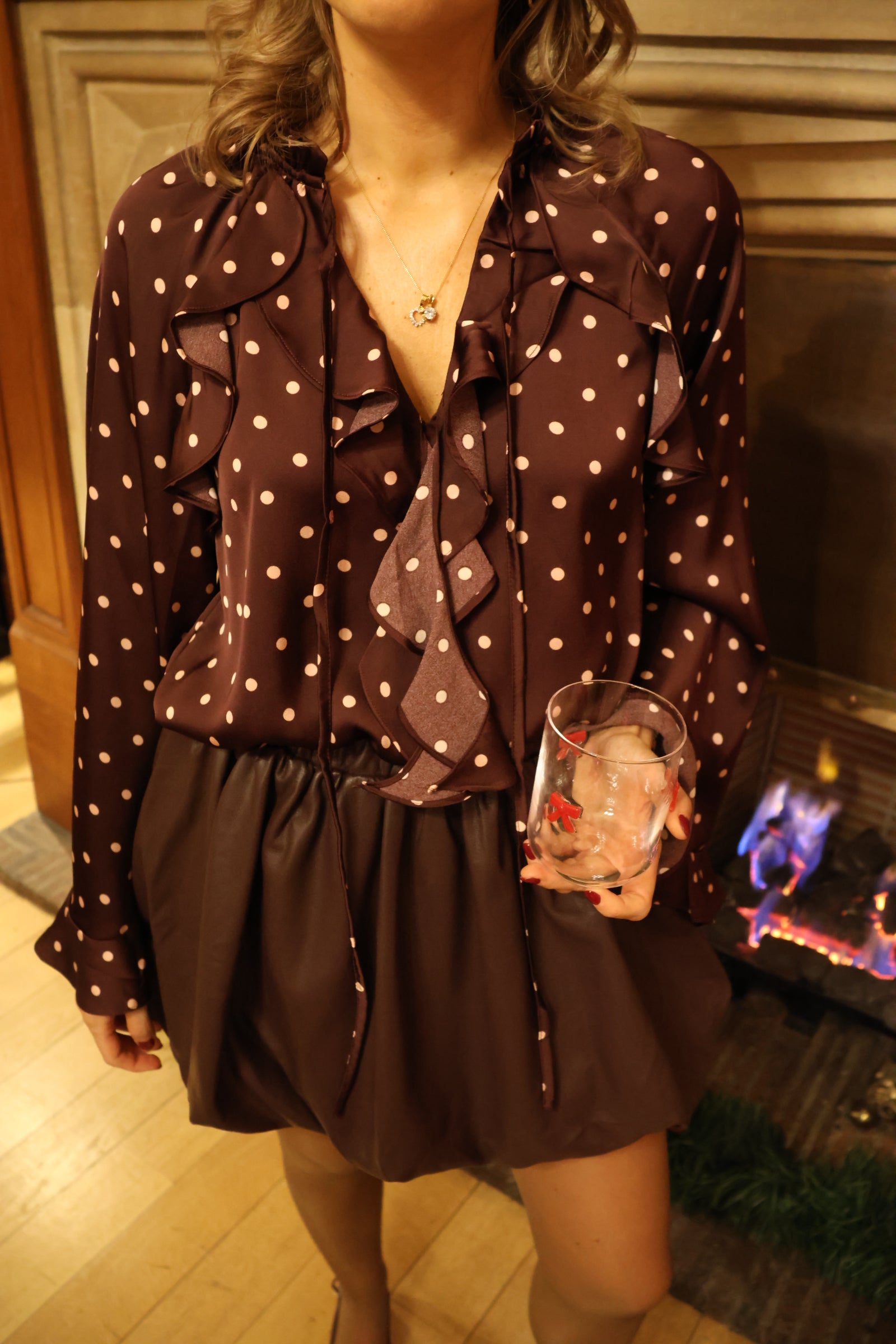 Kira polka dot blouse fudge