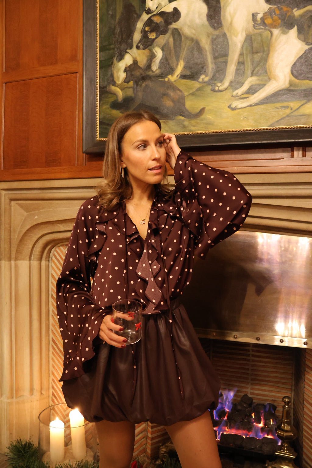 Kira polka dot blouse fudge