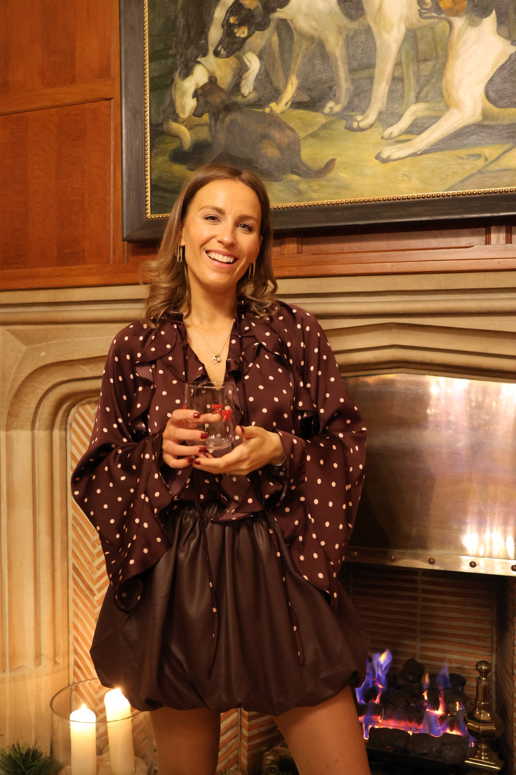 Kira polka dot blouse fudge