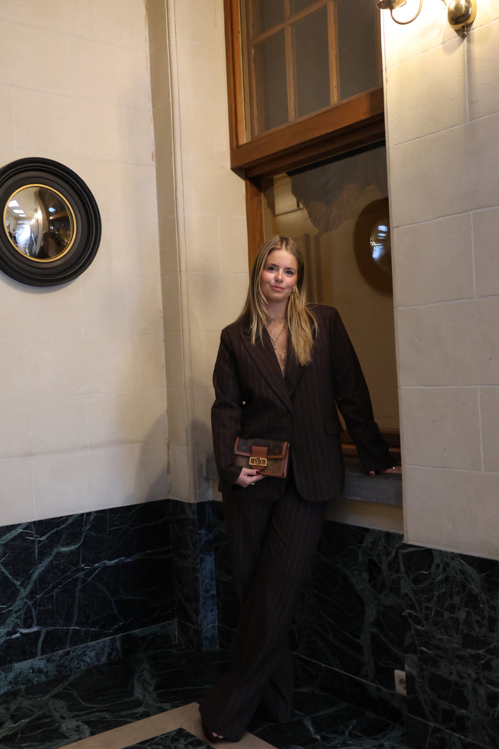 Belle striped blazer brown