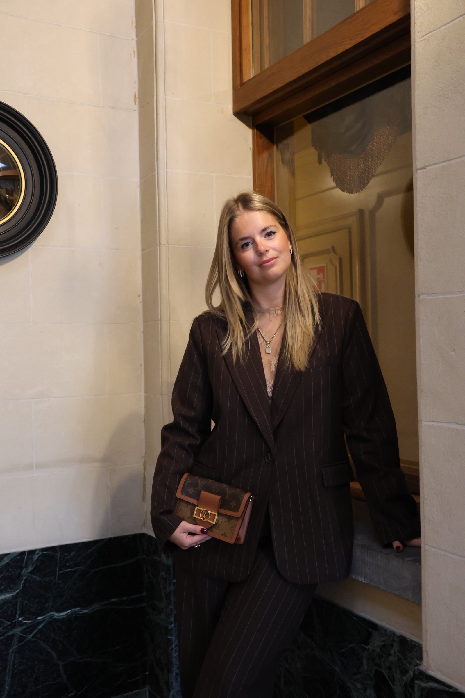 Belle striped blazer brown