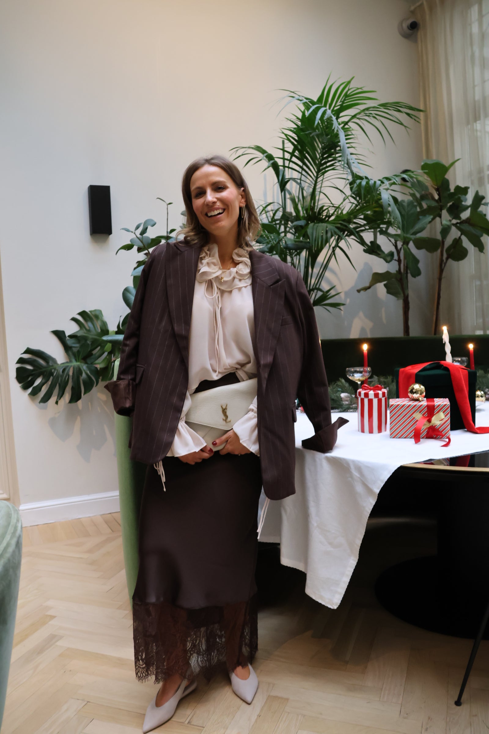 Belle striped blazer brown