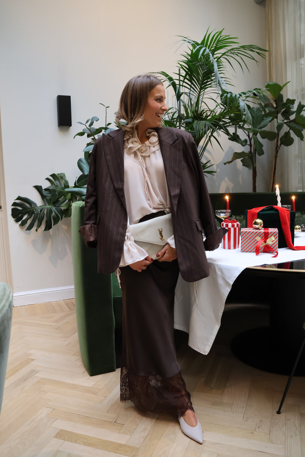 Belle striped blazer brown