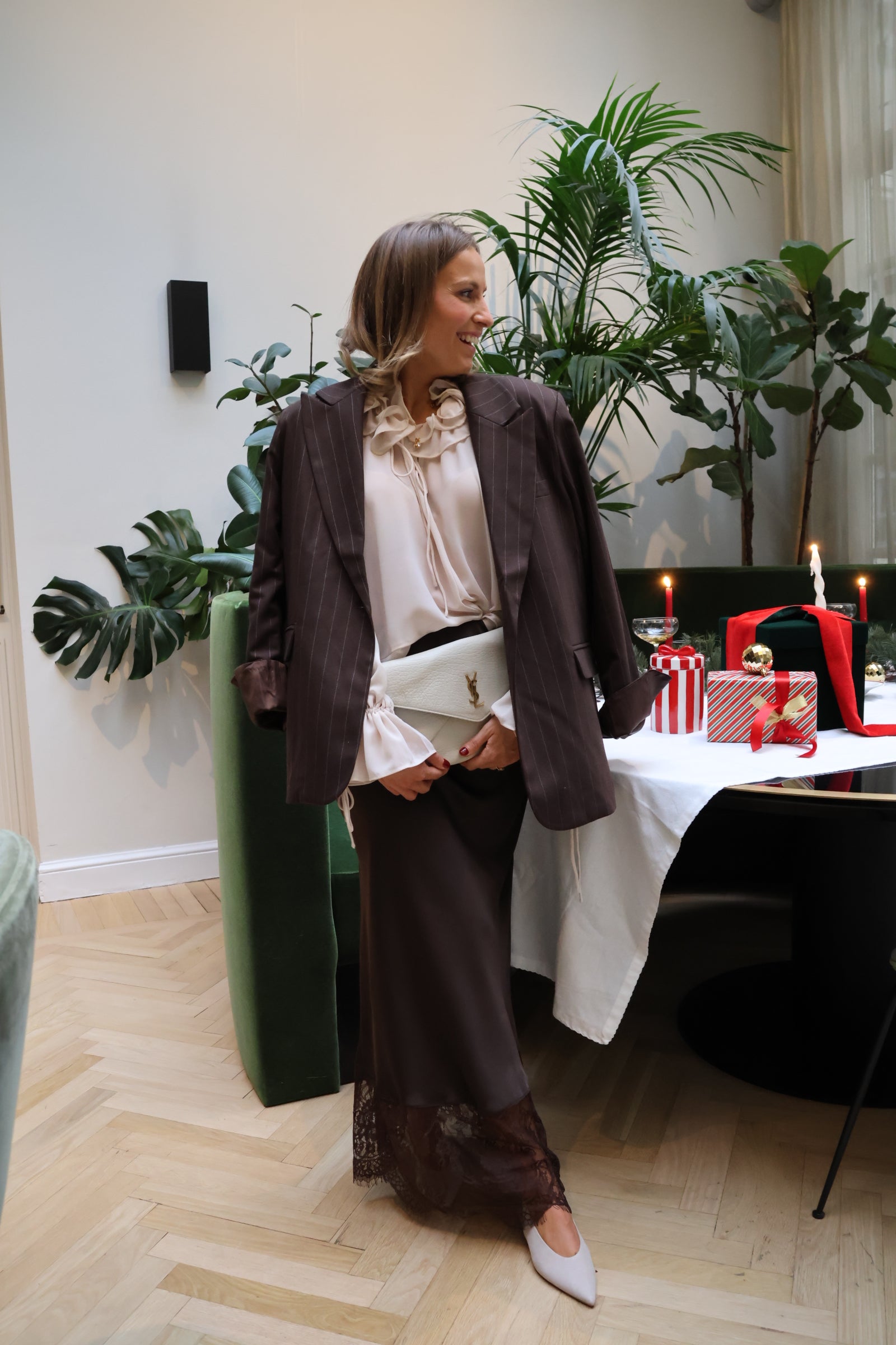 Belle striped blazer brown