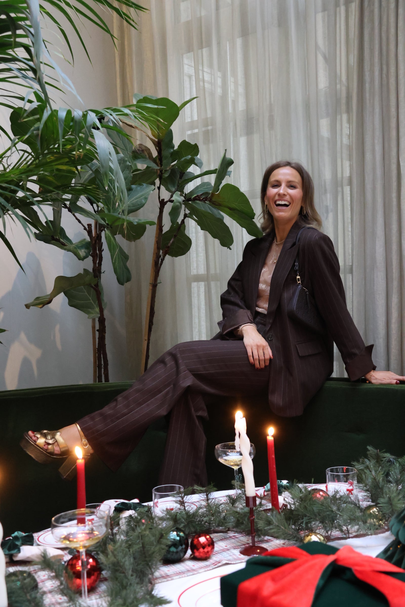 Belle striped blazer brown