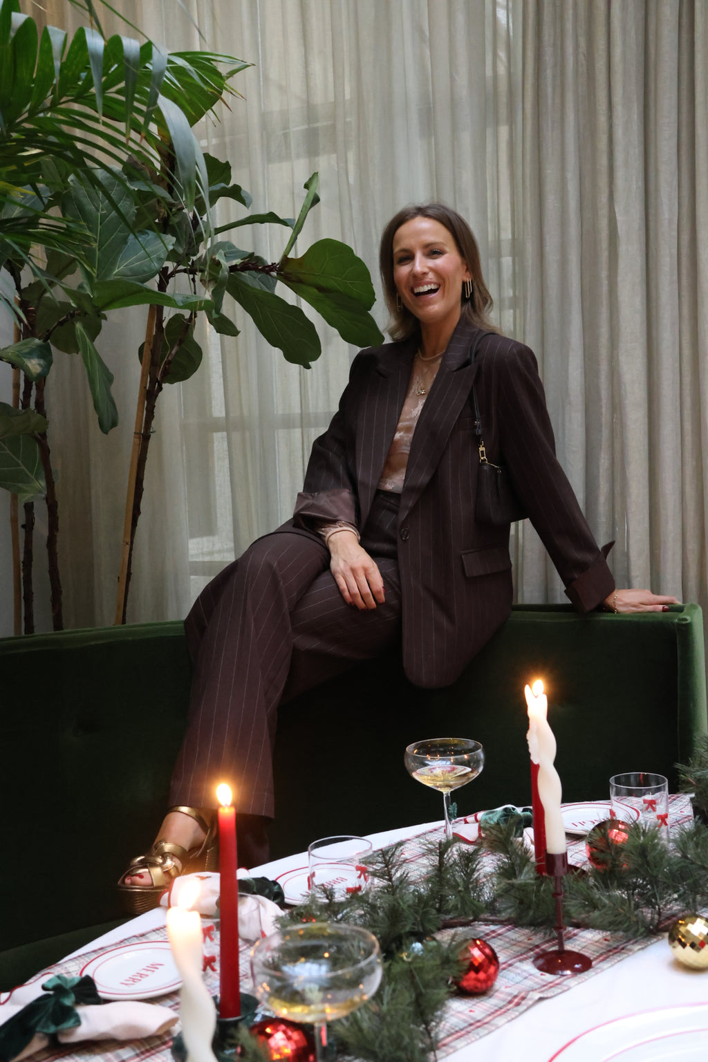 Belle striped blazer brown