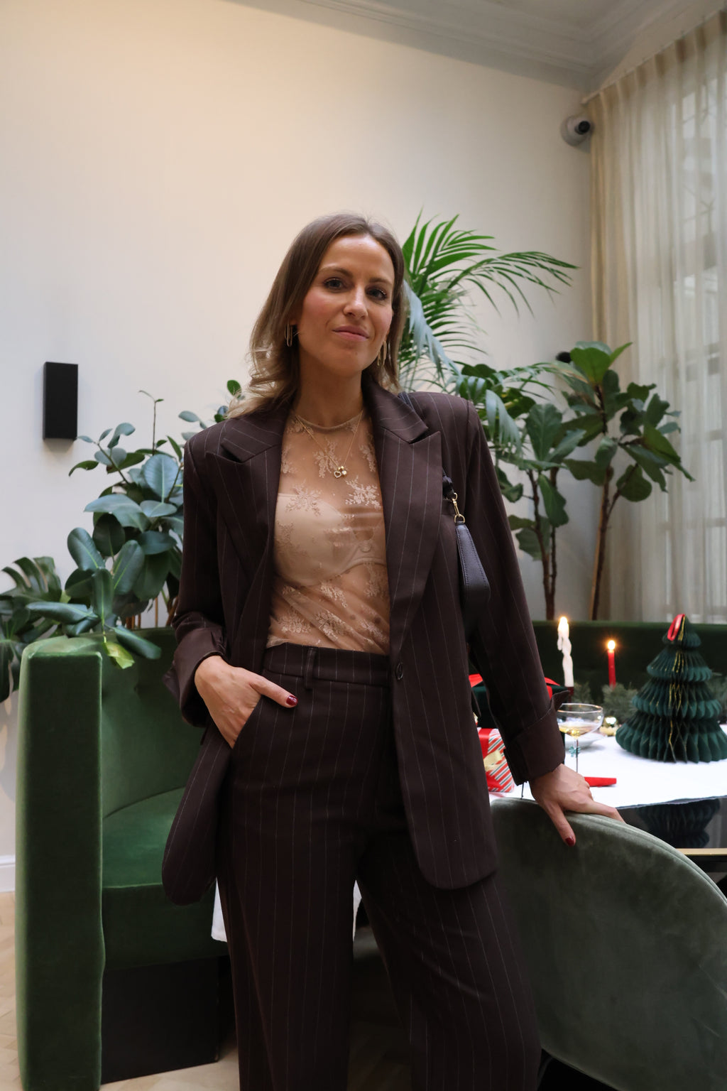 Belle striped blazer brown