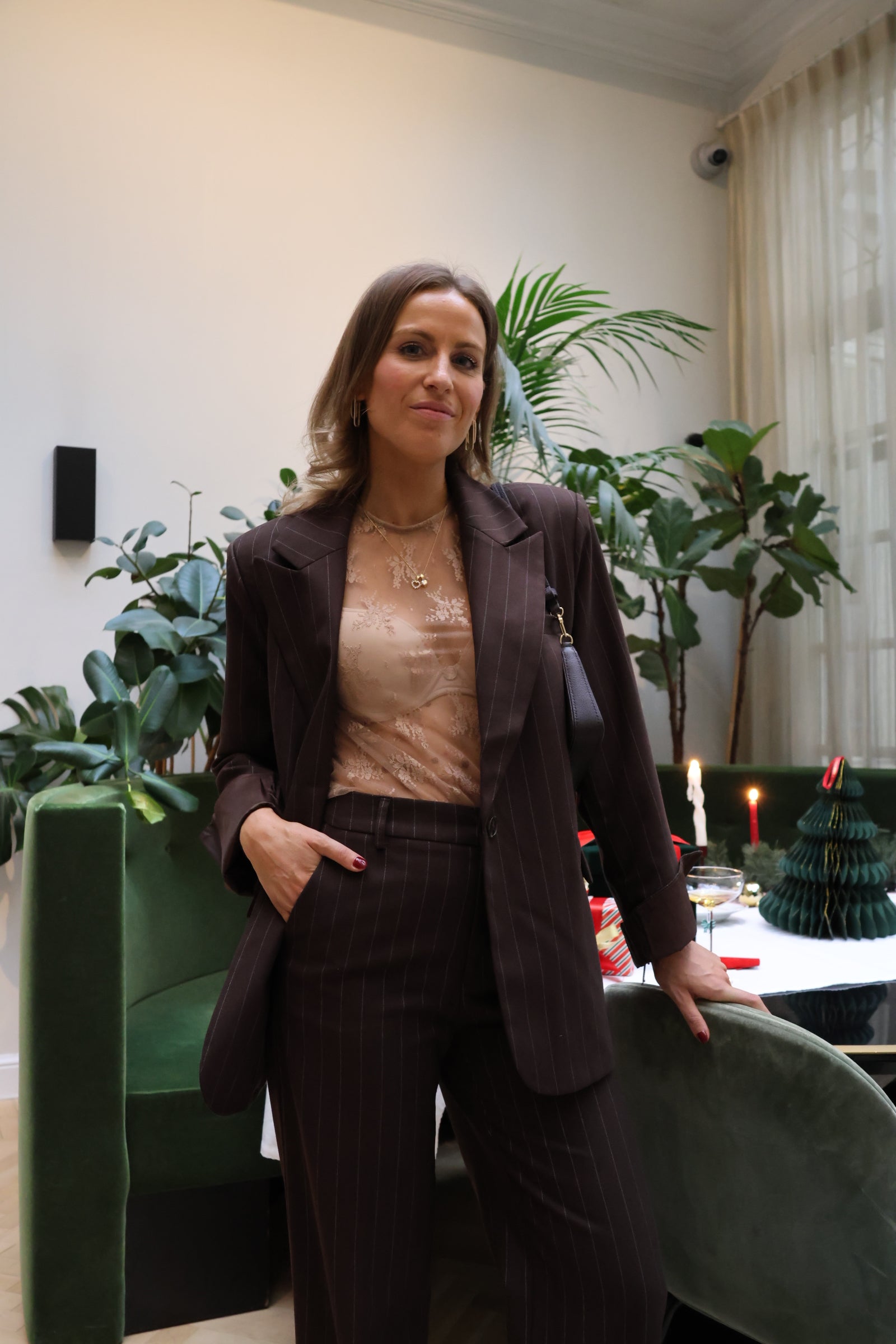 Belle striped blazer brown