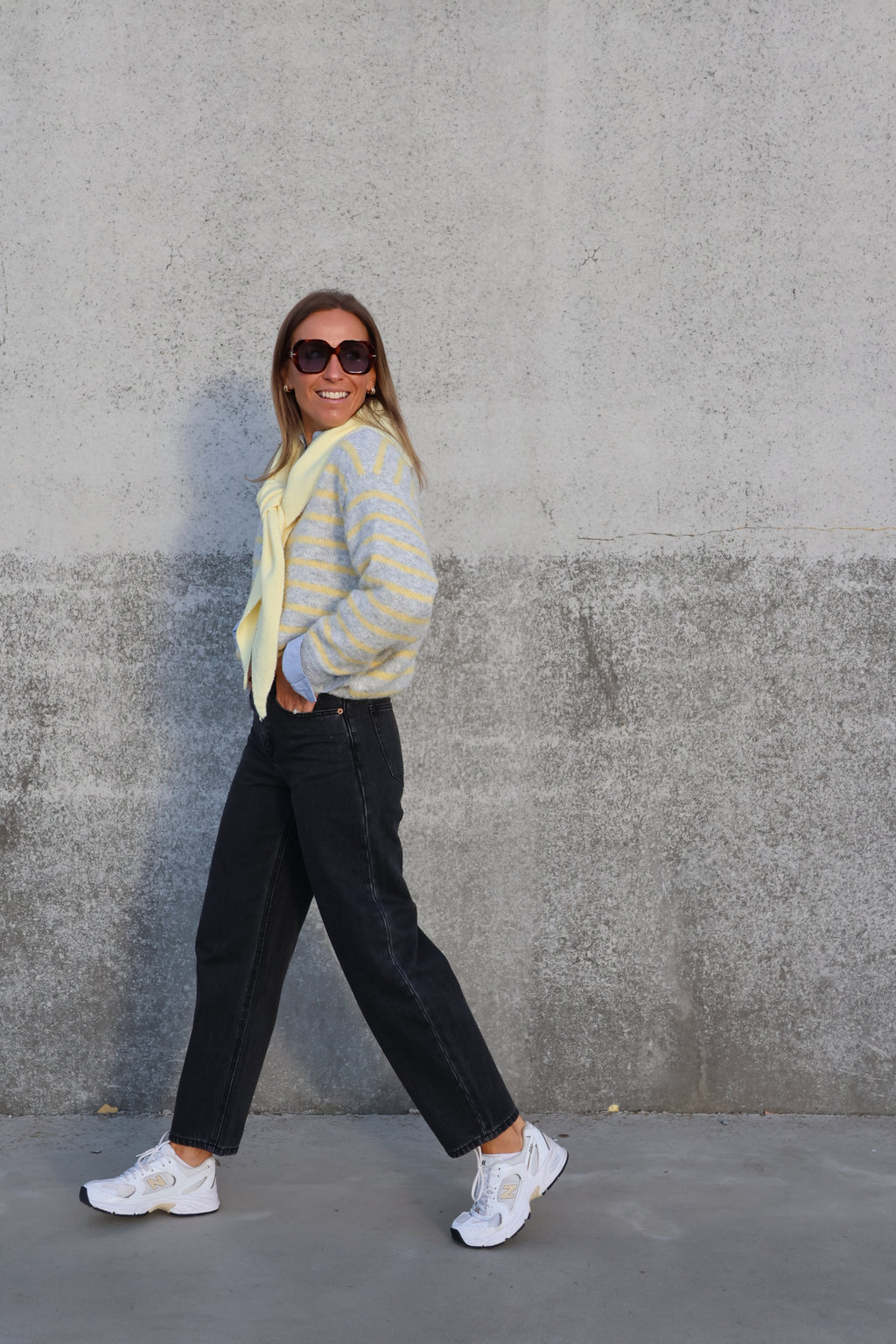 Alfie striped knit grijs/geel