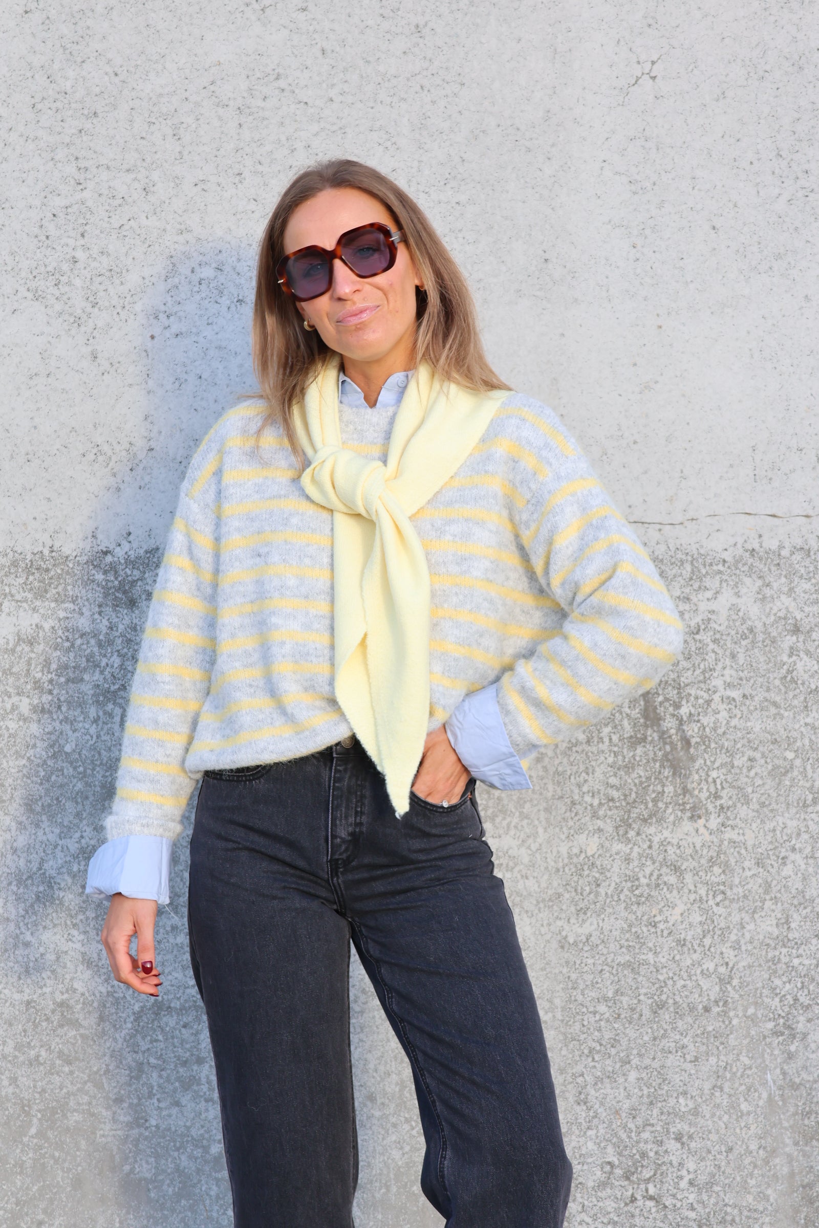 Alfie striped knit grijs/geel