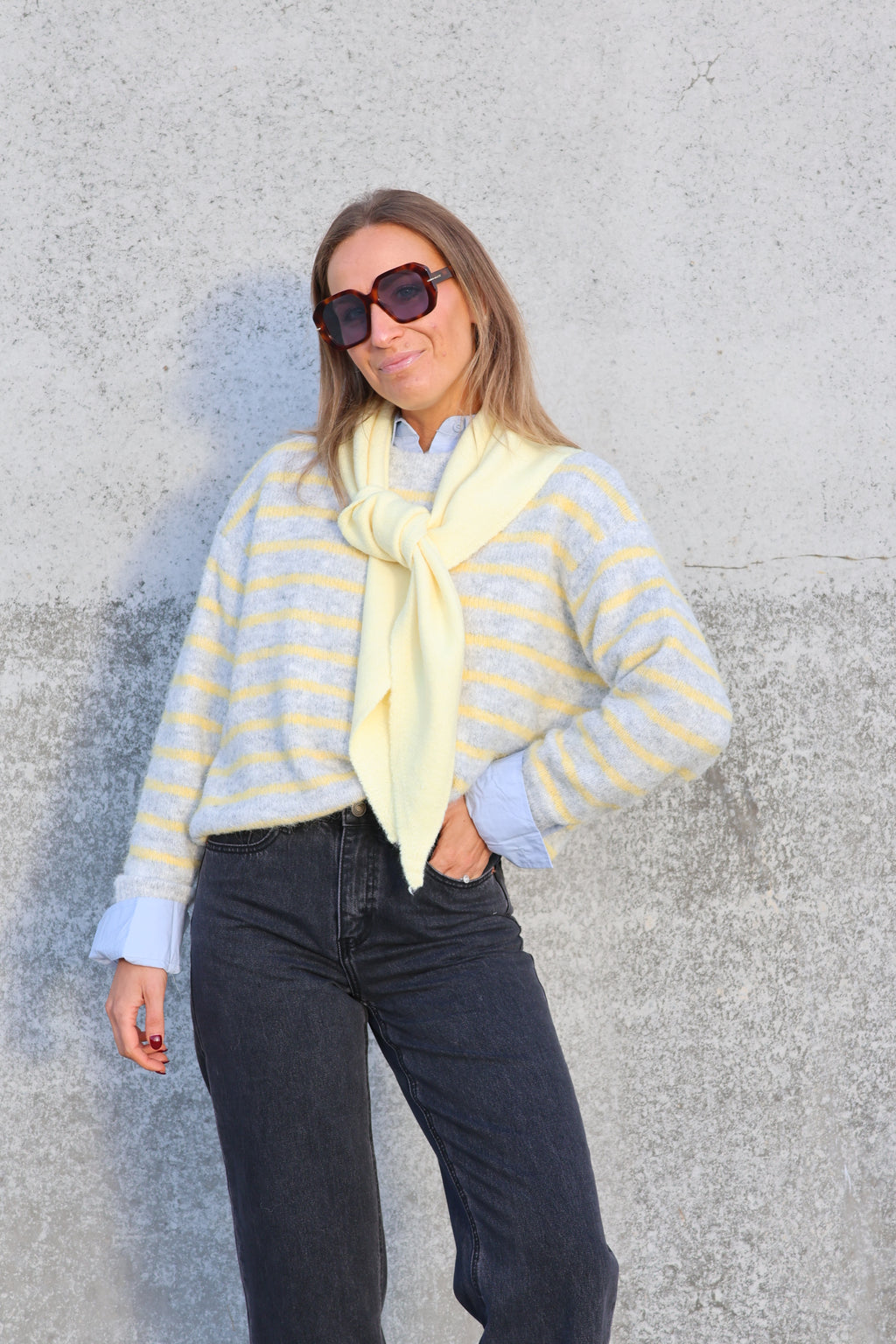 Alfie striped knit grijs/geel