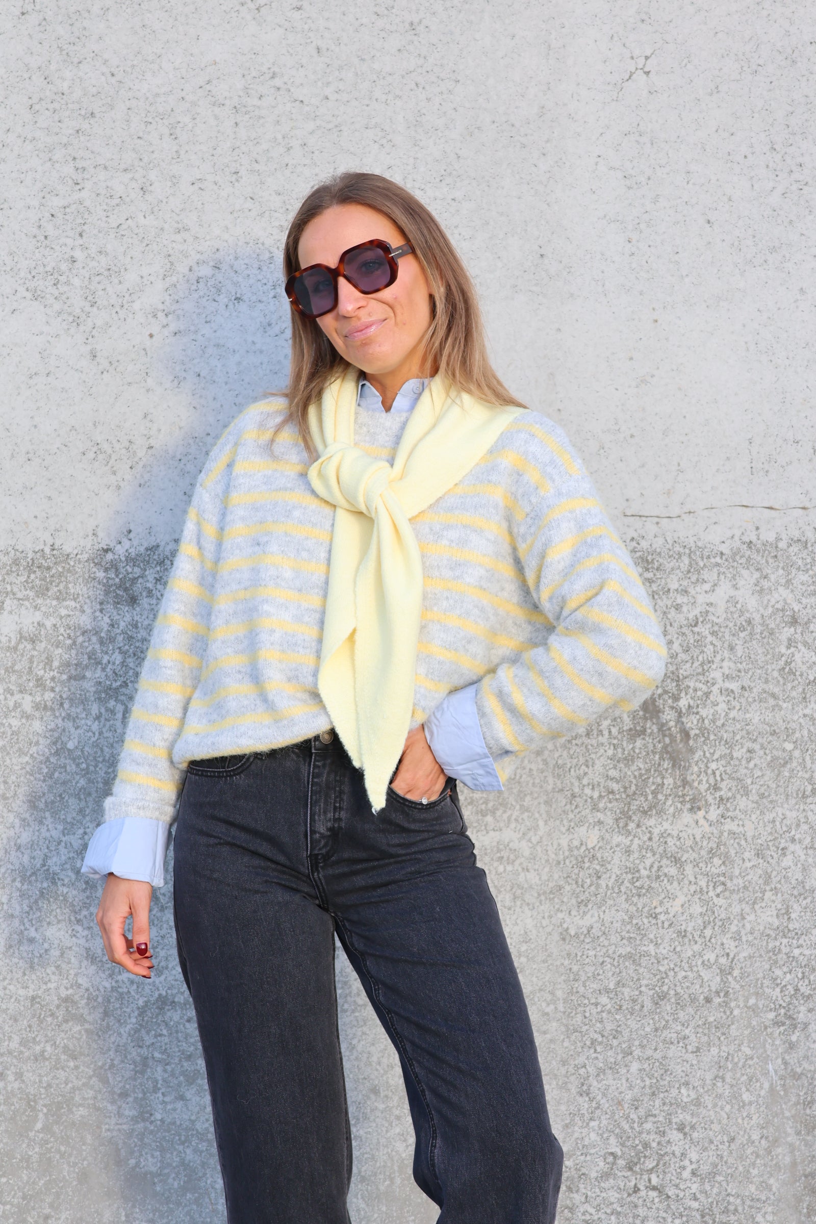 Alfie striped knit grijs/geel