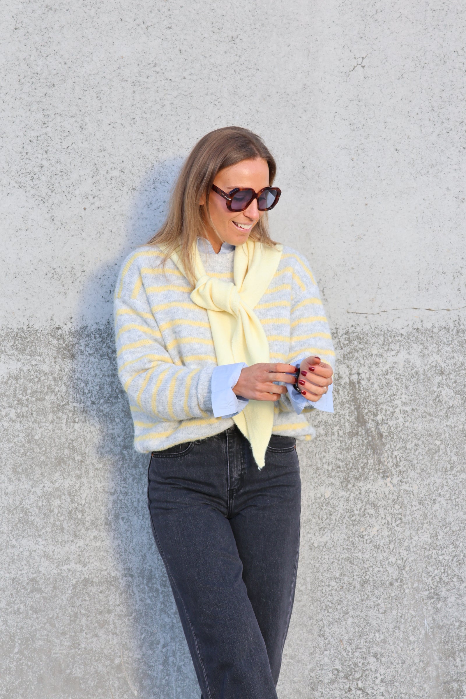 Alfie striped knit grijs/geel