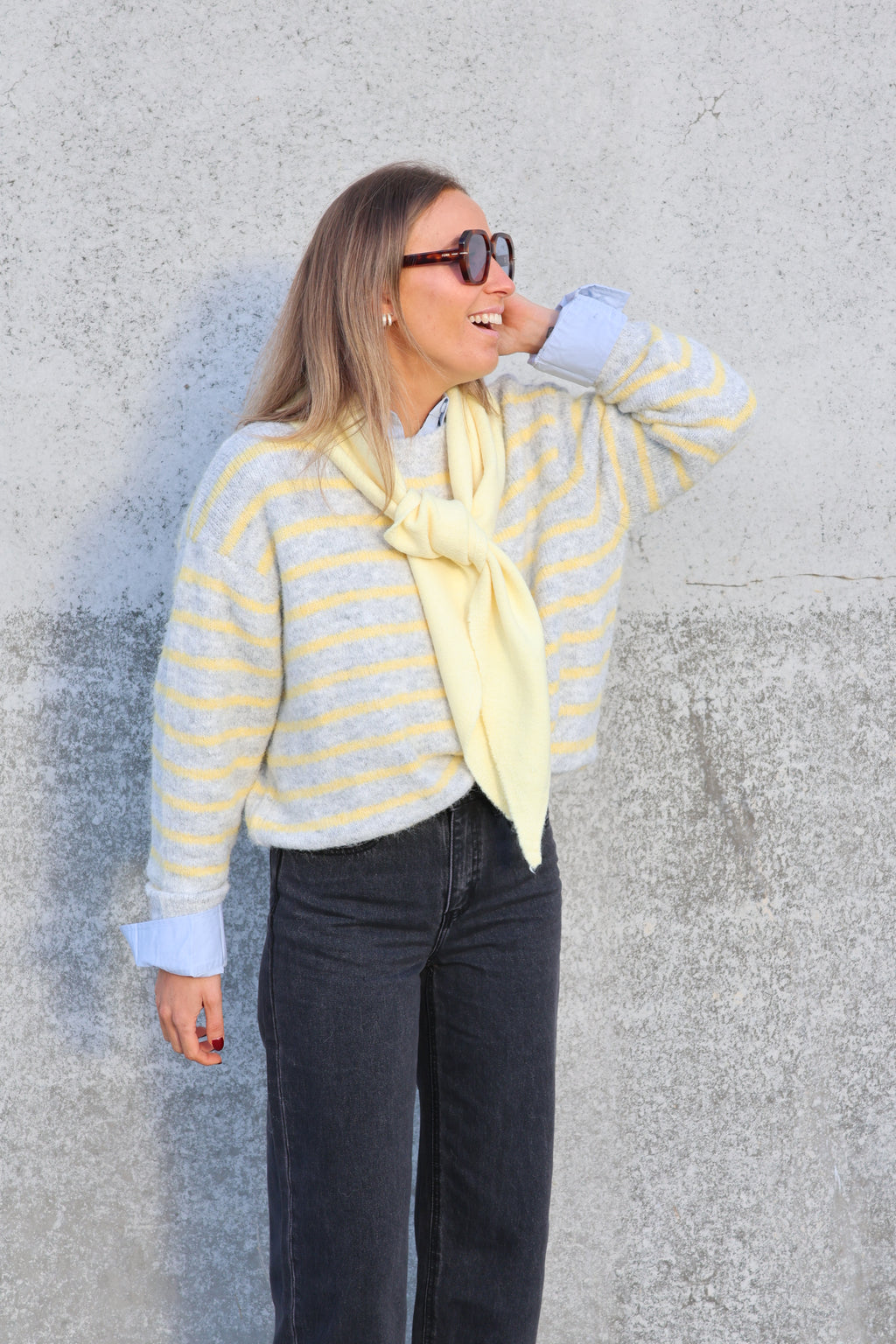 Alfie striped knit grijs/geel