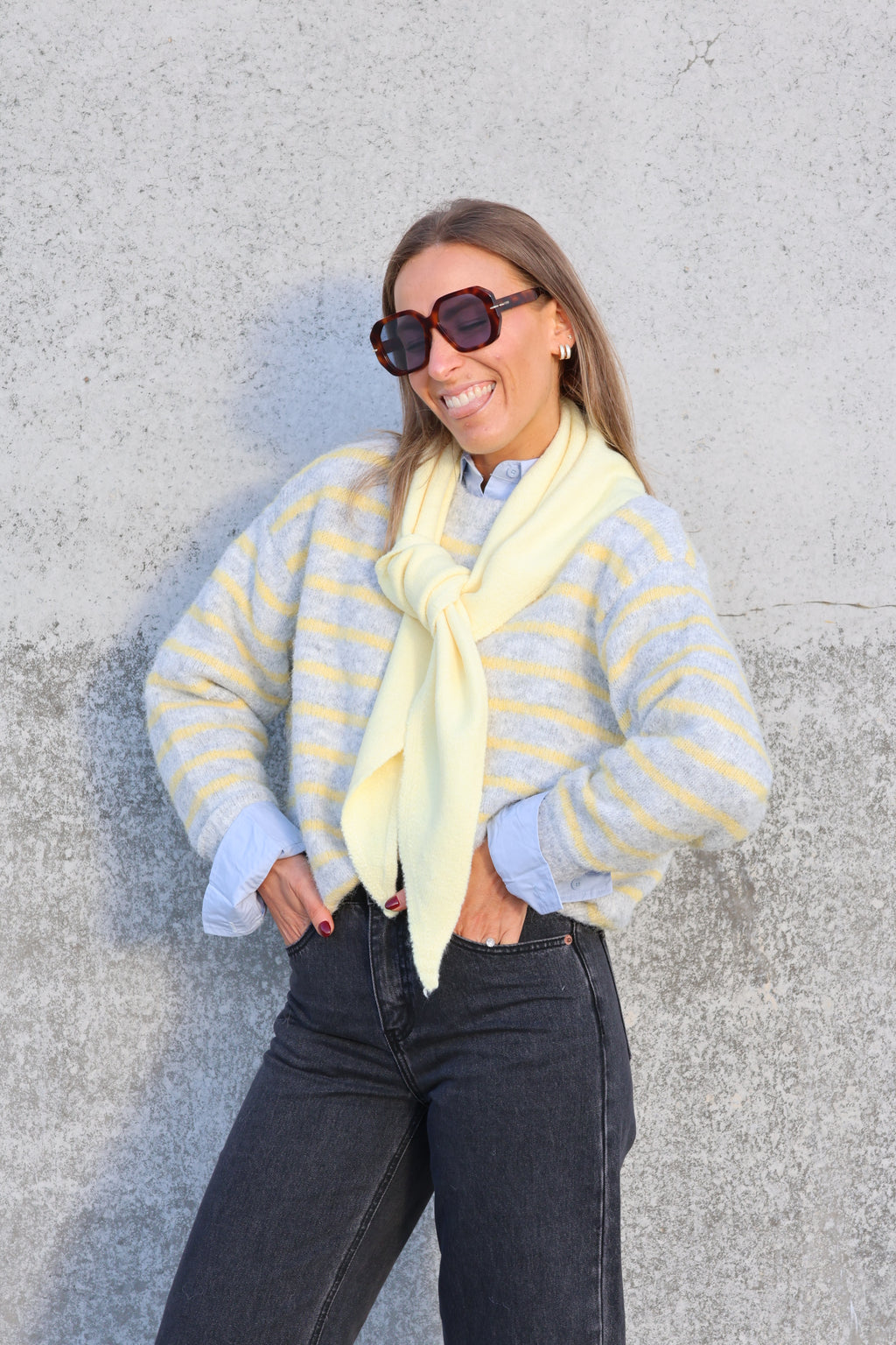 Alfie striped knit grijs/geel