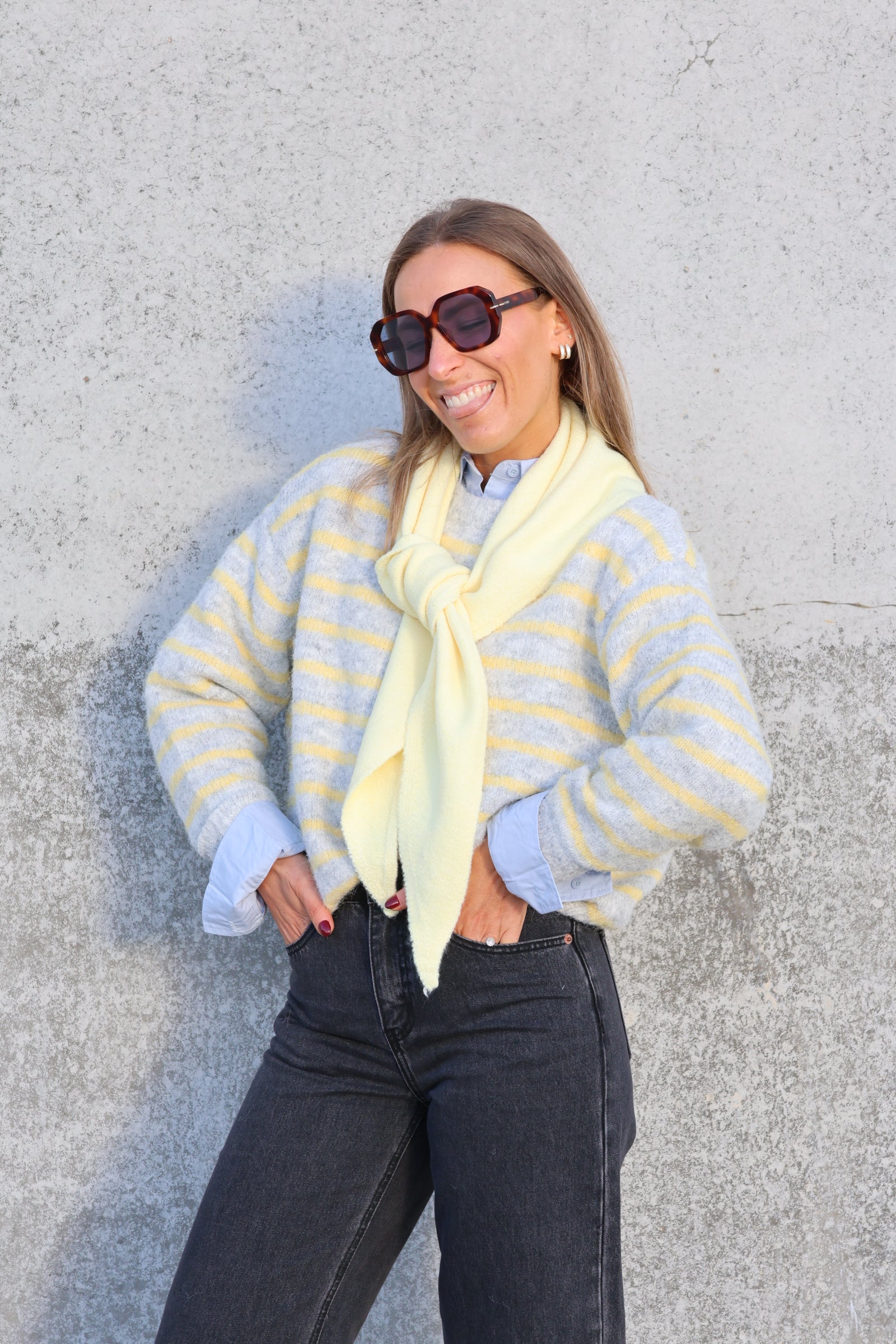 Alfie striped knit grijs/geel