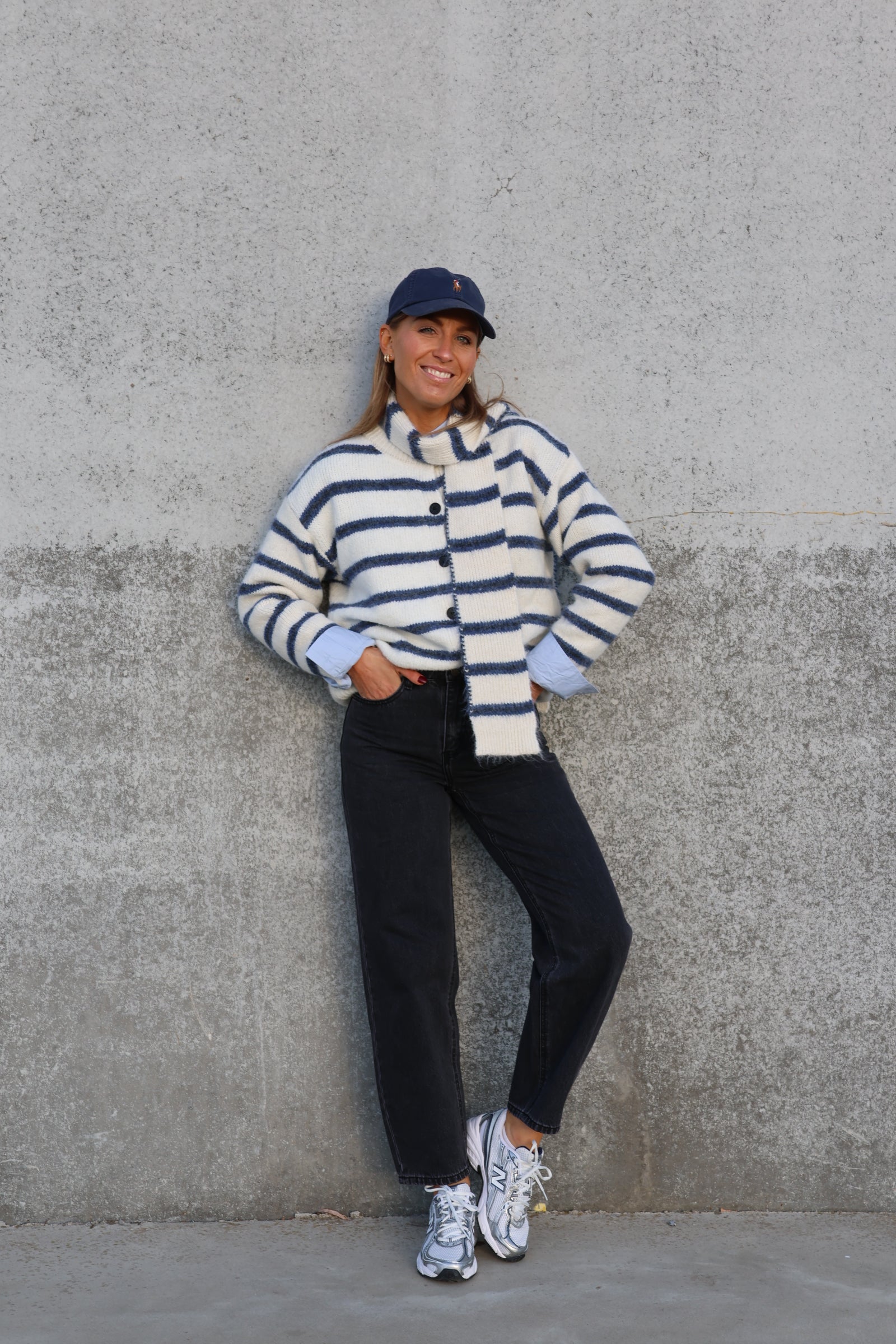 Marit cardigan met sjaal crème/marine