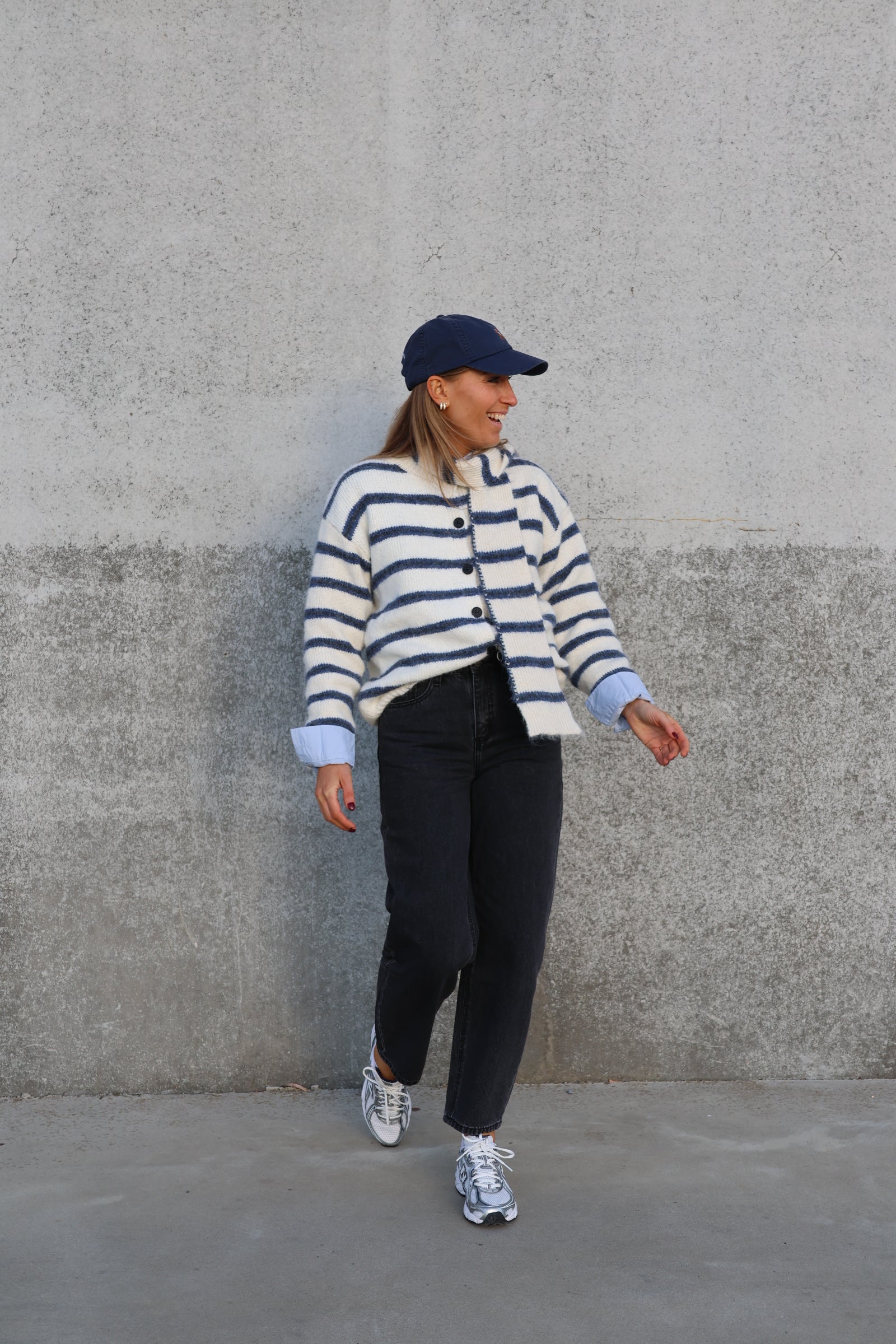 Marit cardigan met sjaal crème/marine