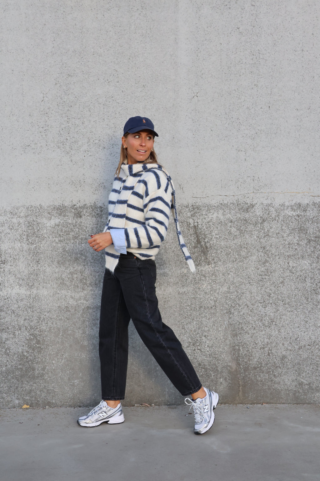 Marit cardigan met sjaal crème/marine