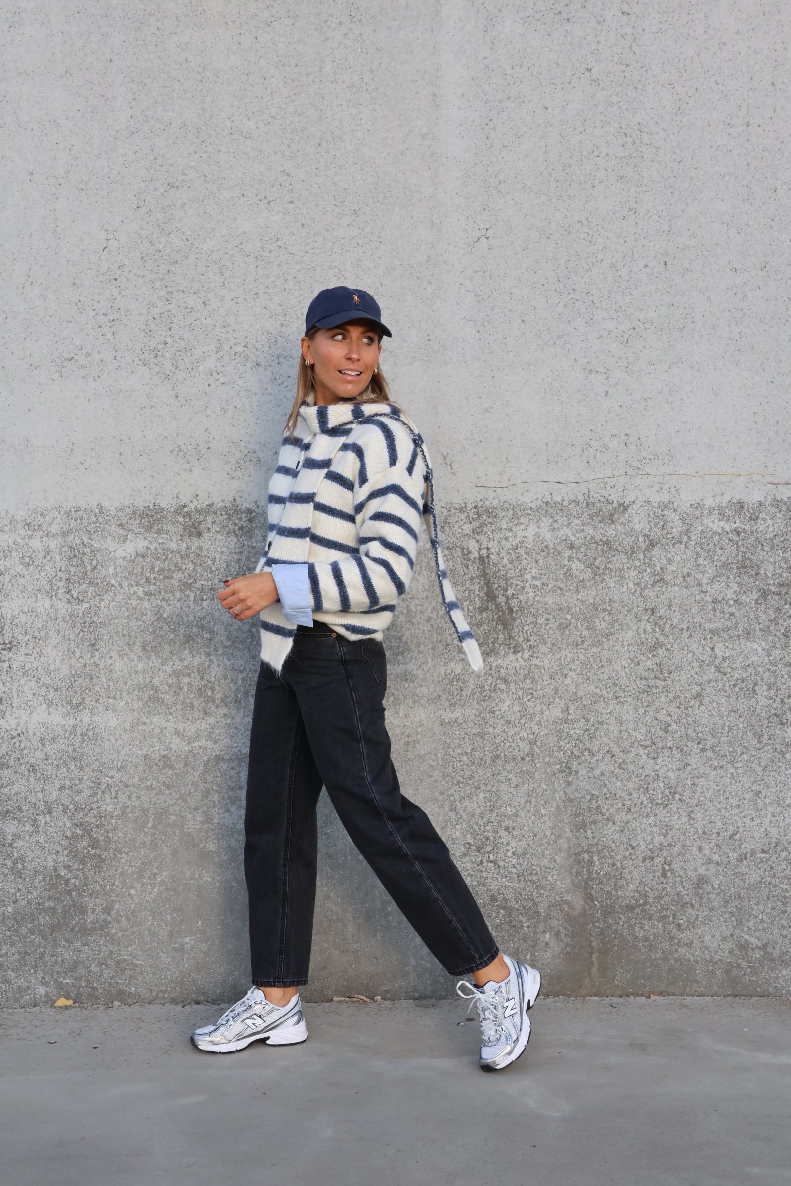 Marit cardigan met sjaal crème/marine