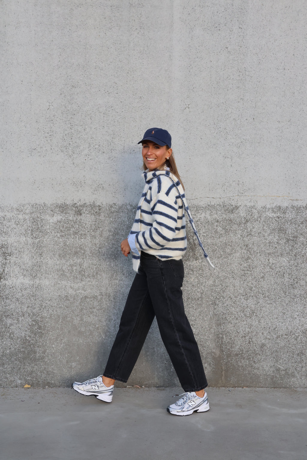 Marit cardigan met sjaal crème/marine