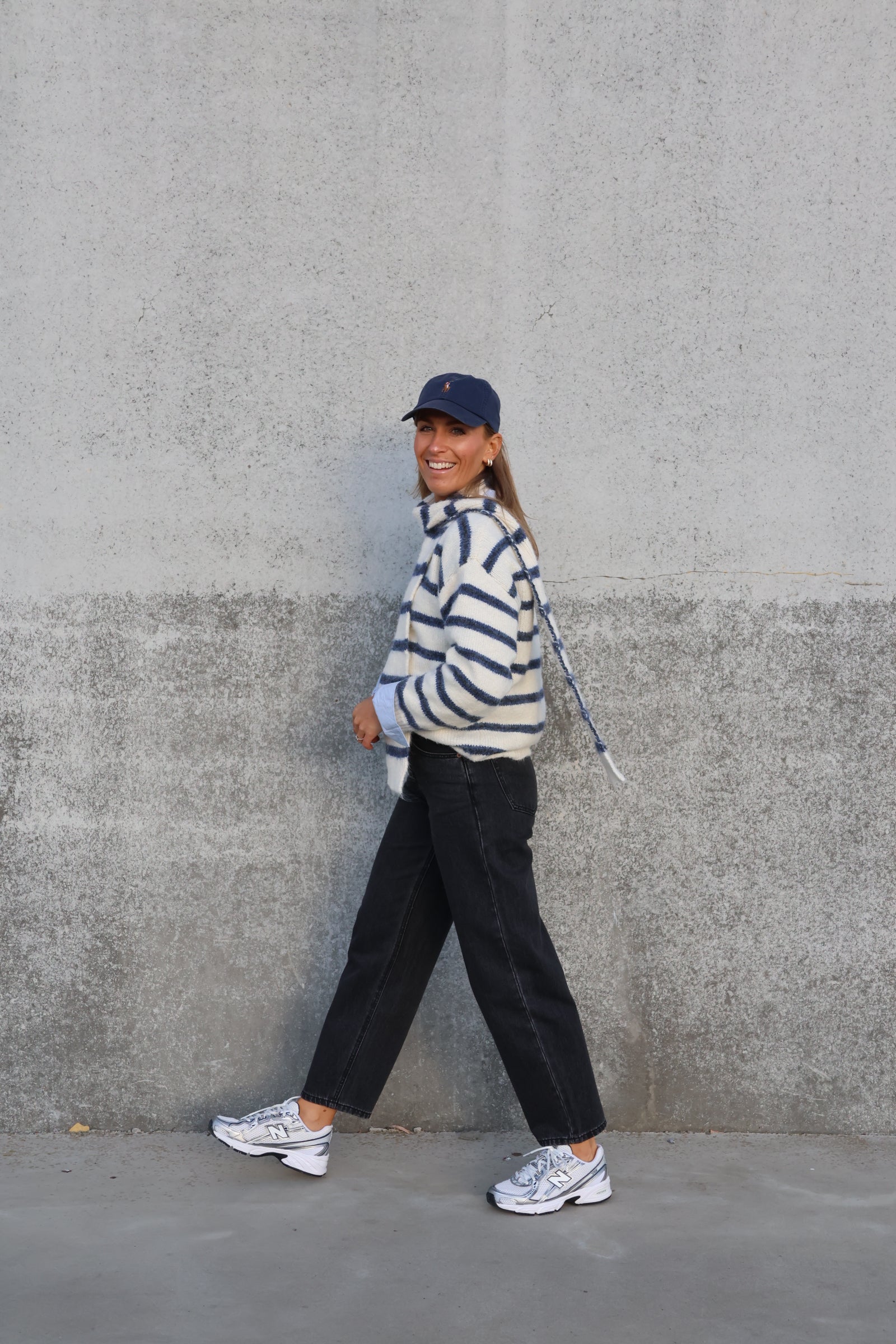 Marit cardigan met sjaal crème/marine