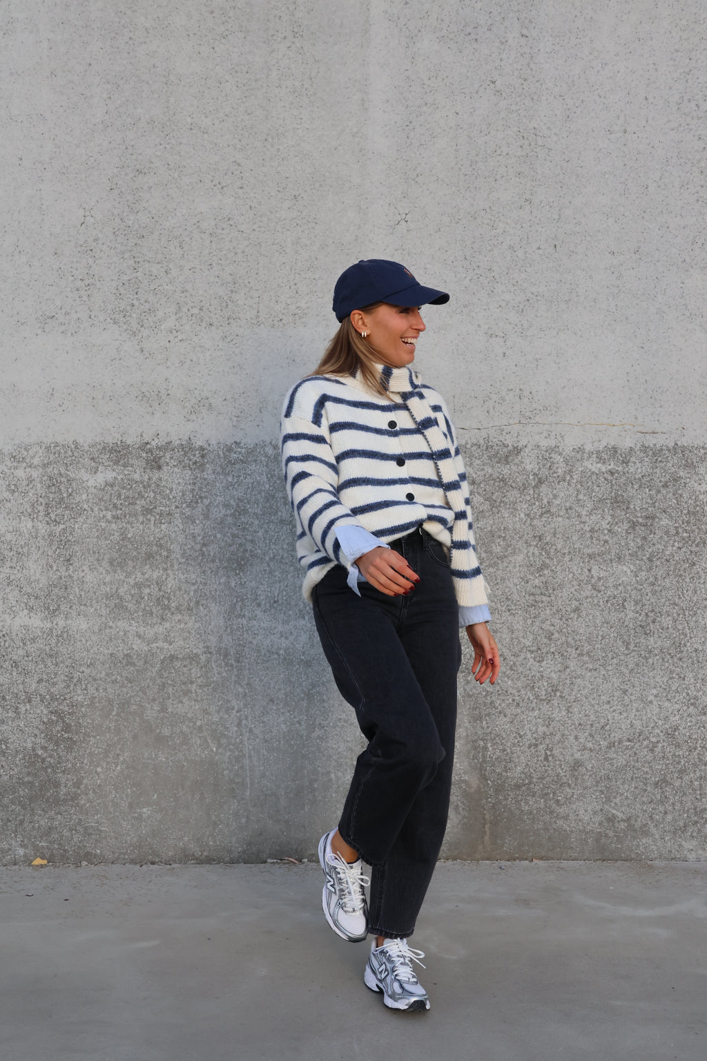 Marit cardigan met sjaal crème/marine