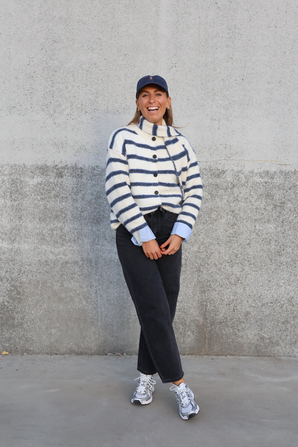 Marit cardigan met sjaal crème/marine