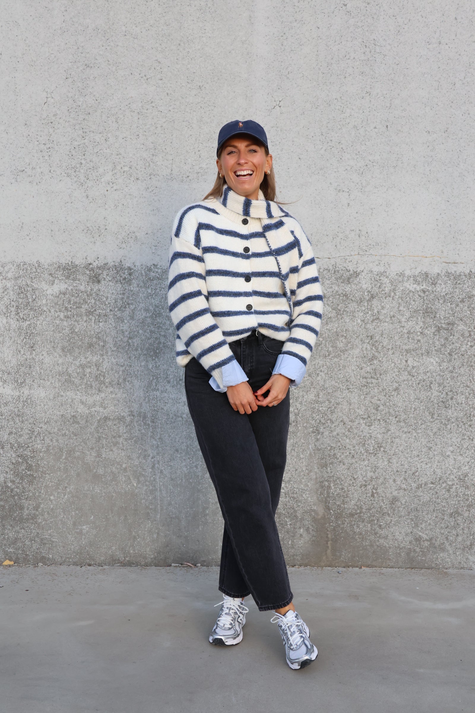 Marit cardigan met sjaal crème/marine