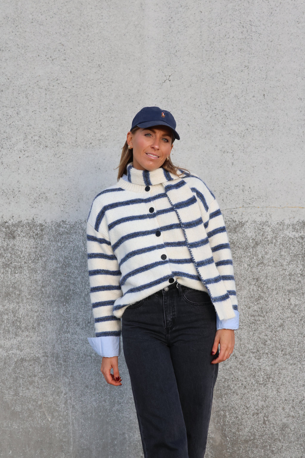 Marit cardigan met sjaal crème/marine