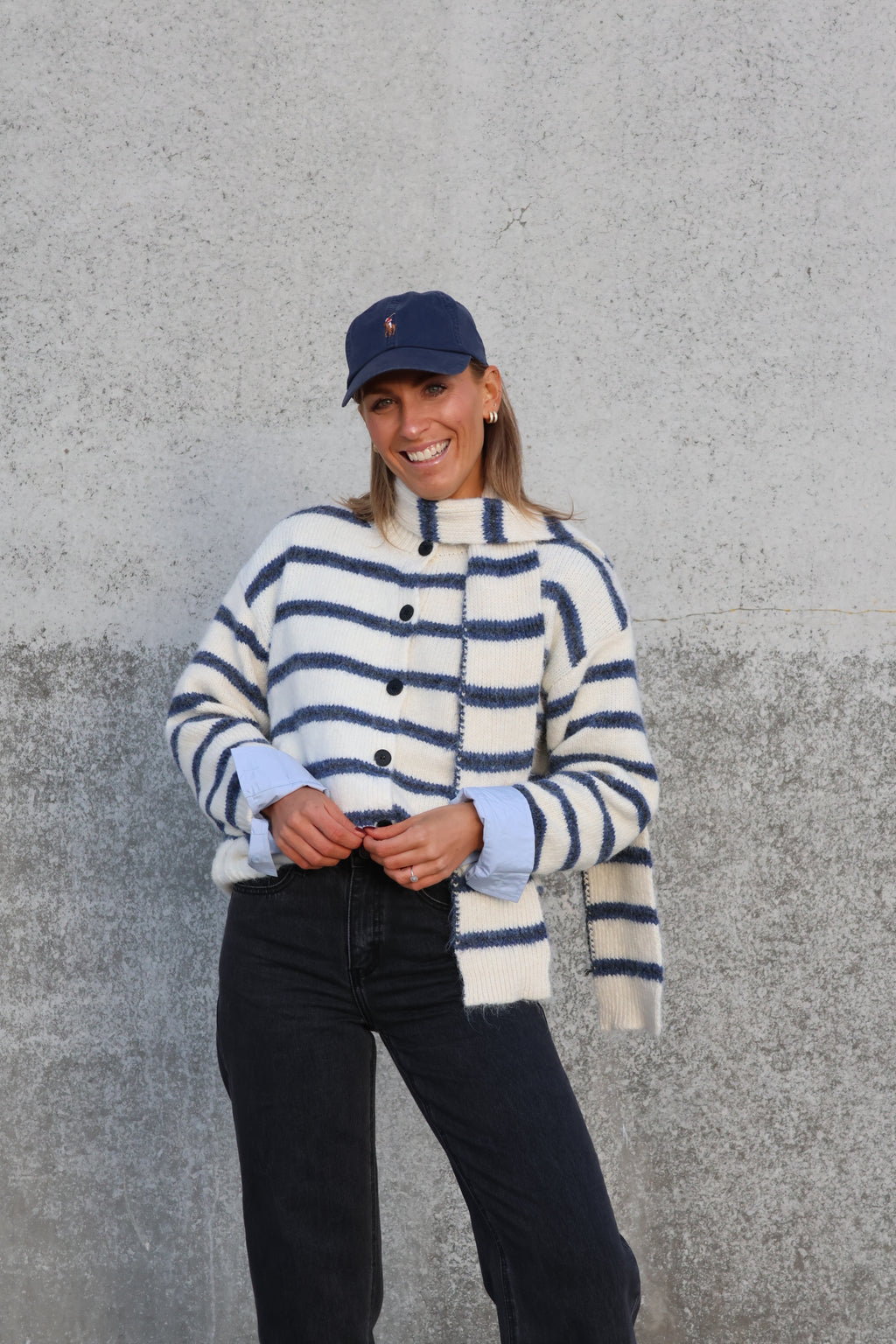 Marit cardigan met sjaal crème/marine