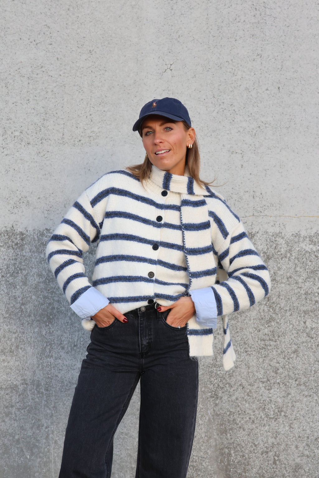 Marit cardigan met sjaal crème/marine