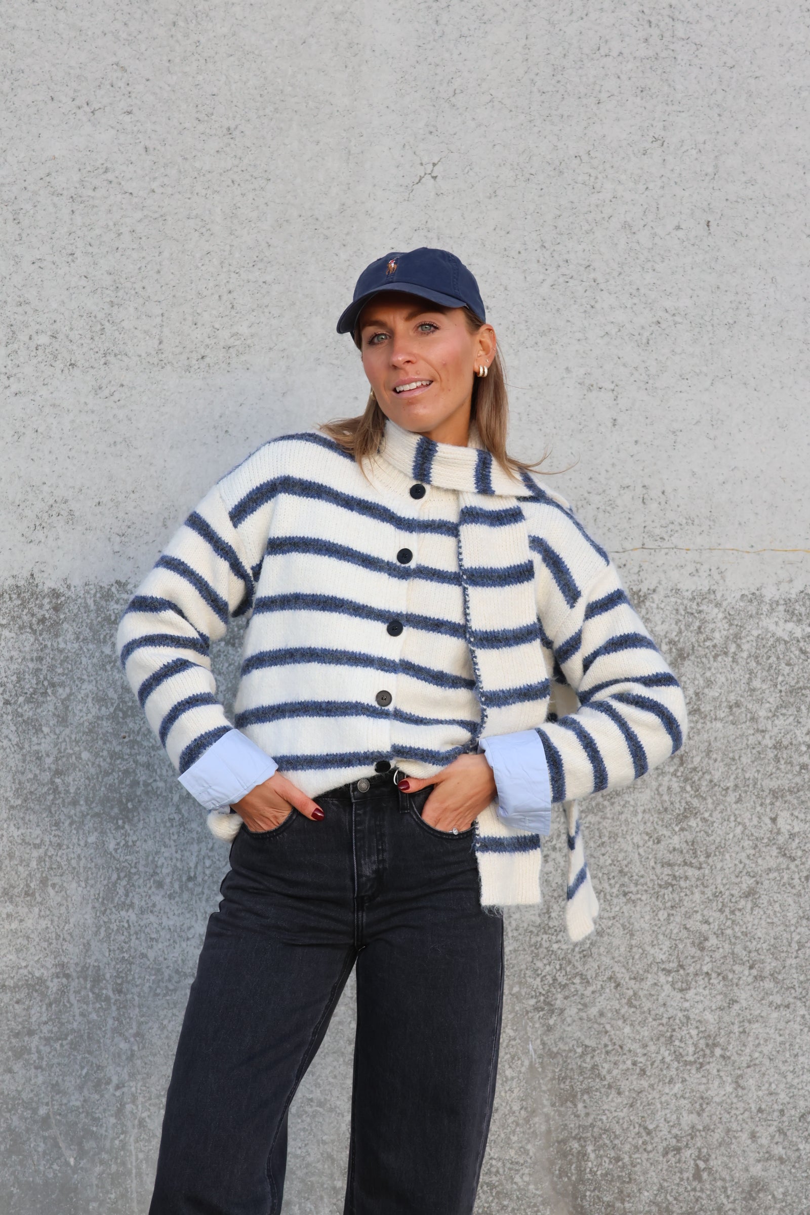 Marit cardigan met sjaal crème/marine