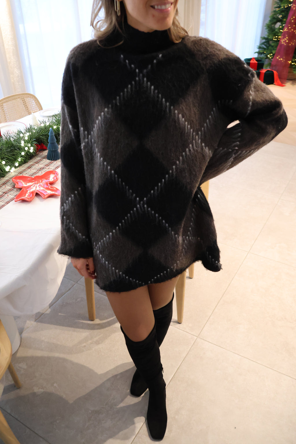 Winter carreaux dress black