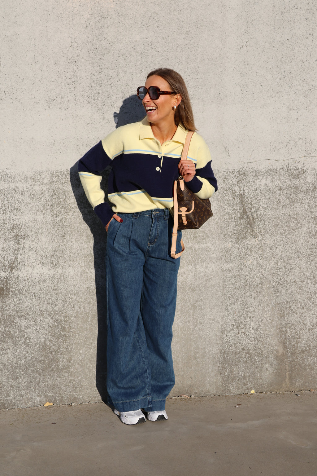 Lotte gestreepte polo geel/marine