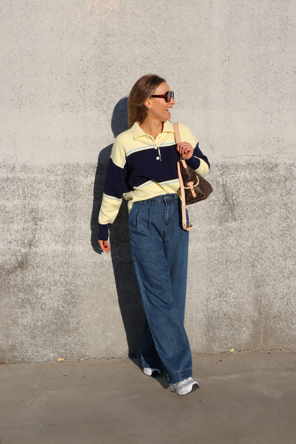 Lotte gestreepte polo geel/marine