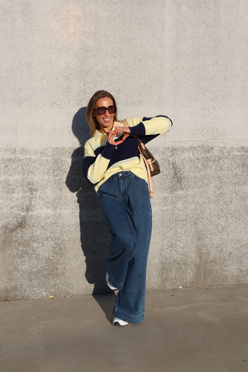 Lotte gestreepte polo geel/marine