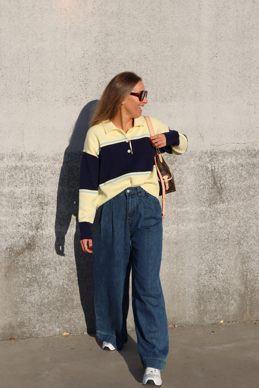 Lotte gestreepte polo geel/marine